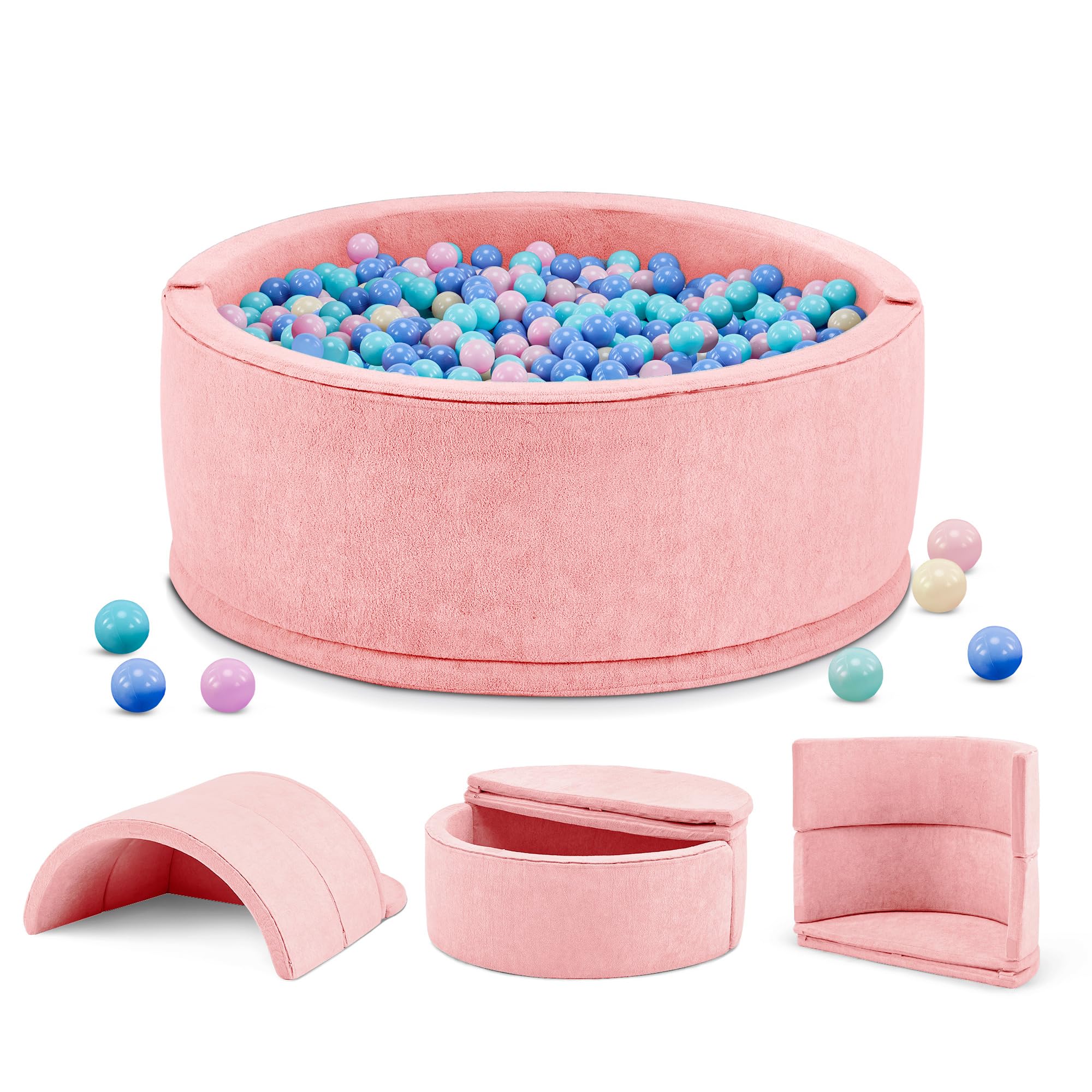 Bällebad ohne Bälle für Baby ab 1 Jahr, 7-in-1 Multifunktionales Schaumstoff Bällepool Ballgruben Kinder, Rosa