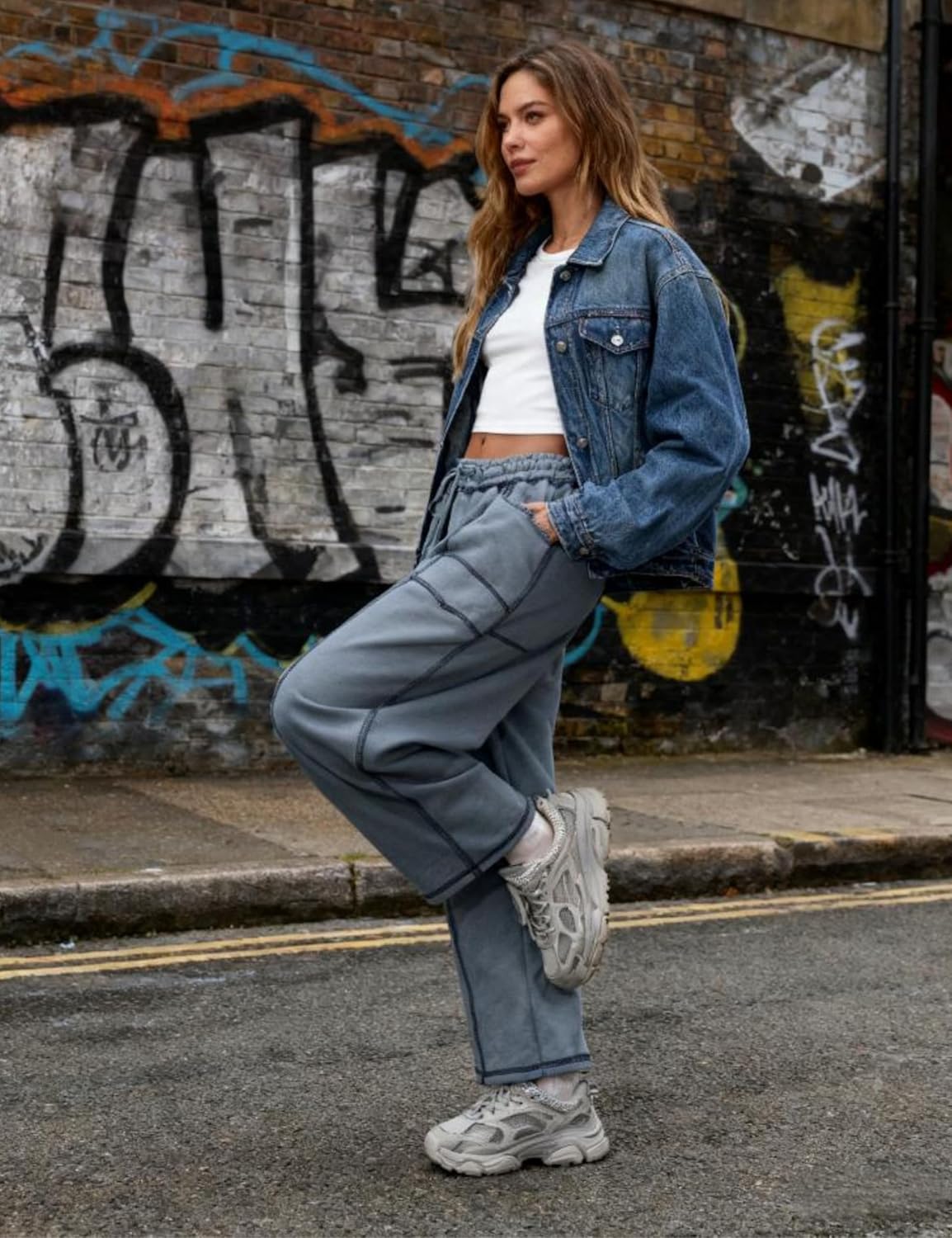 Athlisan Womens Fleece Lined Baggy Barrel Pants Casual Elastic Waisted Wide Leg Sweatpants with Pockets - Image 5