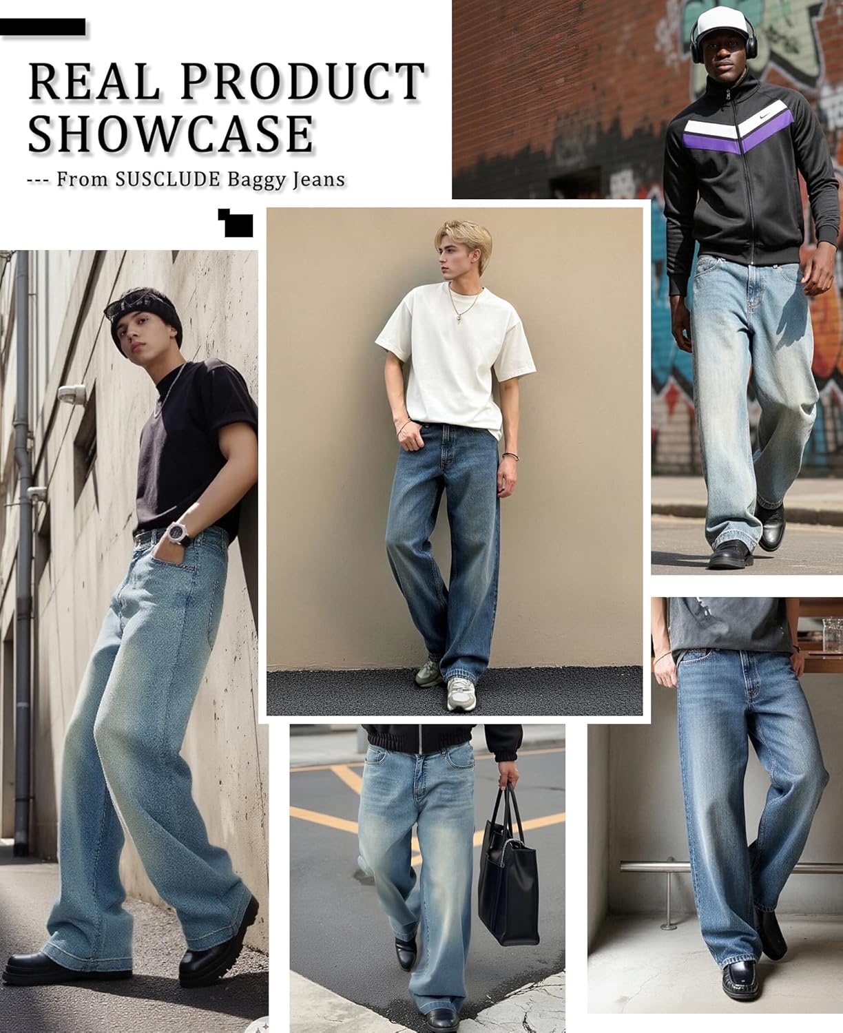 Susclude Mens Baggy Jeans Y2K Wide Leg Oversize Denim Pants Loose Fit Stretch Vintage Skater Hip Hop Streetwear - Image 4