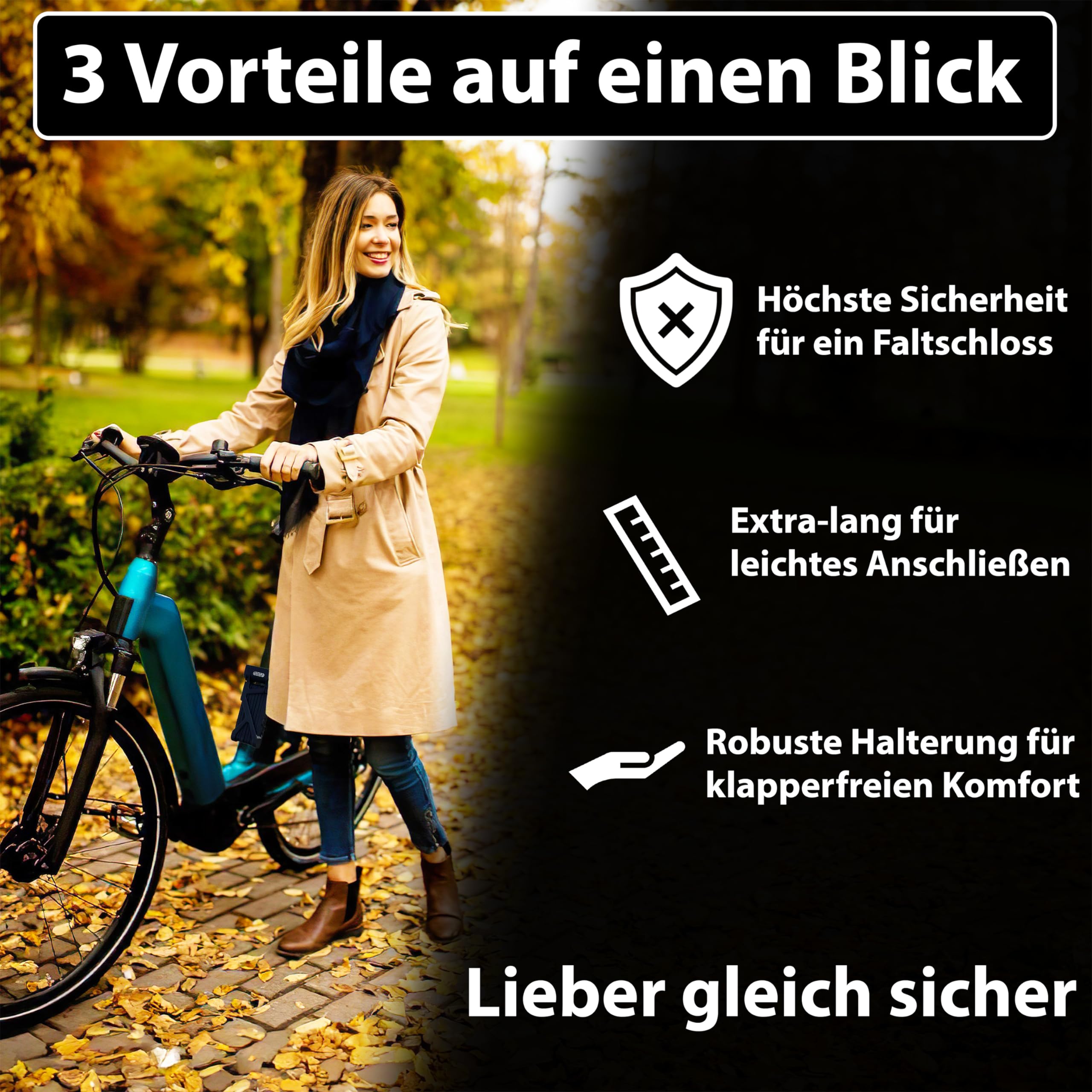 KOHLBURG 108cm Fahrrad Faltschloss Schlüssel [Bolzenschneider-sicher] als e Bike Schloss & Fahrradschloss Faltschloss – Fahrradschloss hohe Sicherheit mit Halterung Escooter – Bike Lock
