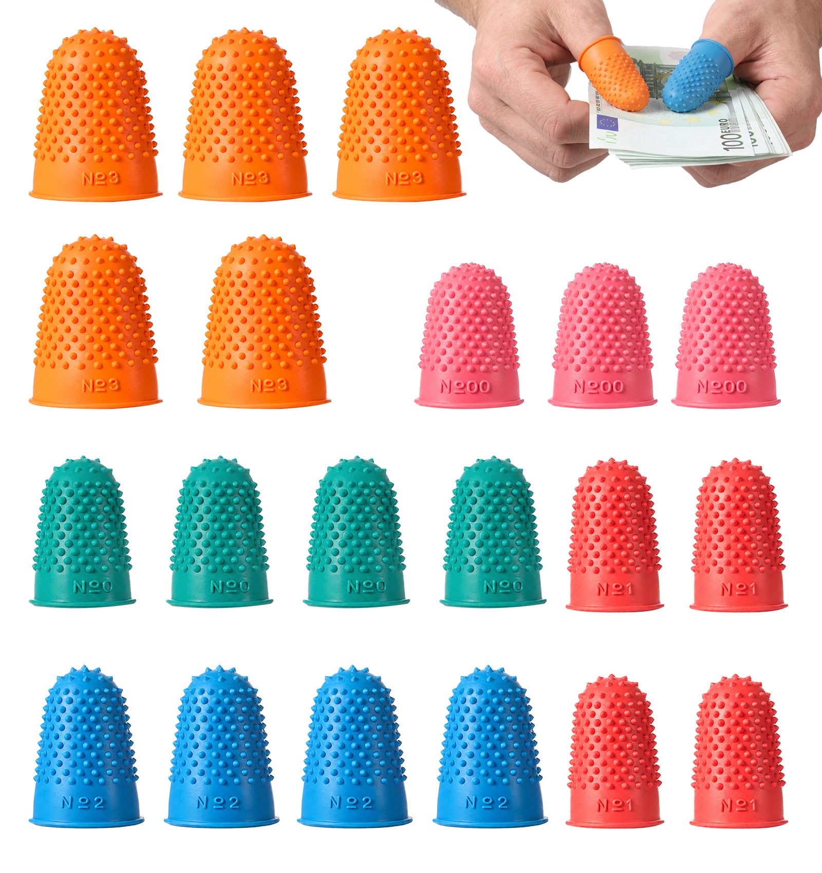 20 Pcs Thimbles for Hand Sewing, Rubber Thimbles for Fingers (Multi Size)