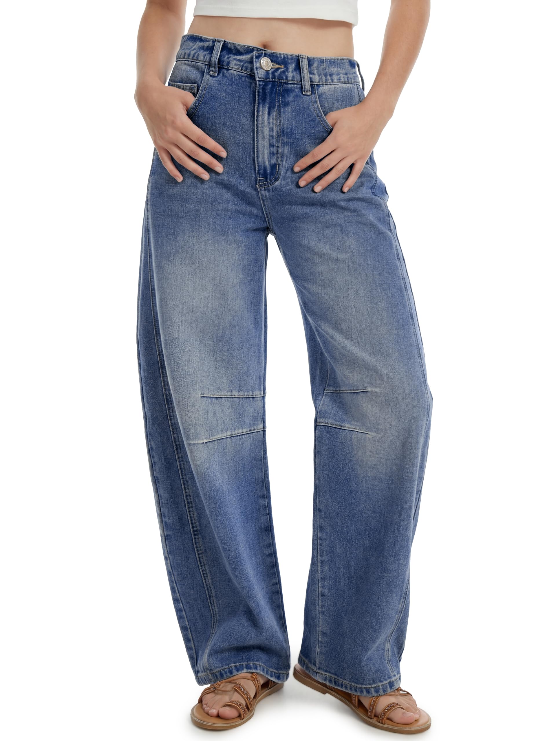 SEVEGO Womens Tall 30/32/34 Barrel Jeans Vintage Wide Leg Mid Rise Baggy Y2k Cropped Relax Fit Denim Trouser Ankle Pants — Dark Blue by Amazon