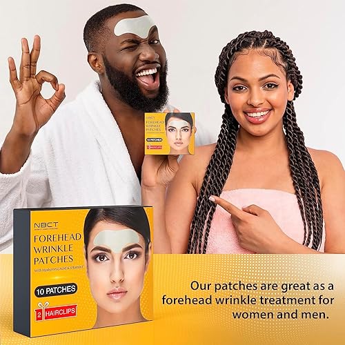Miniatura 3 de NBCT Parches antiarrugas para la frente, paquete de 10 unidades, ácido hialurónico y vitamina E, tiras faciales de aloe vera, tratamiento de arrugas