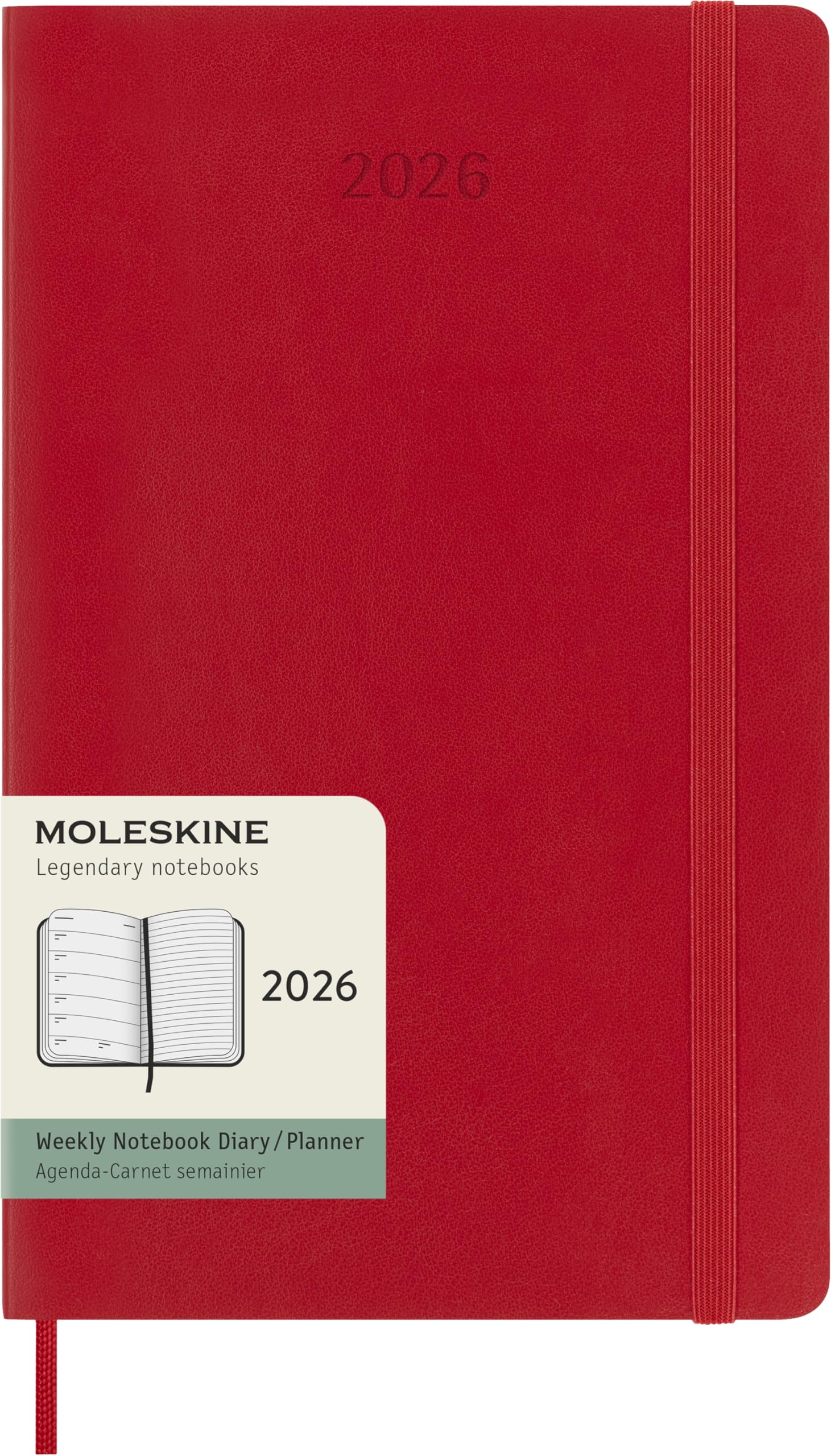 Moleskine Weekly Planner, 2026 Weekly Agenda 12 Months With Space For Notes, With Soft Cover and Elastic Closure, Large Format 13x21, Red Color