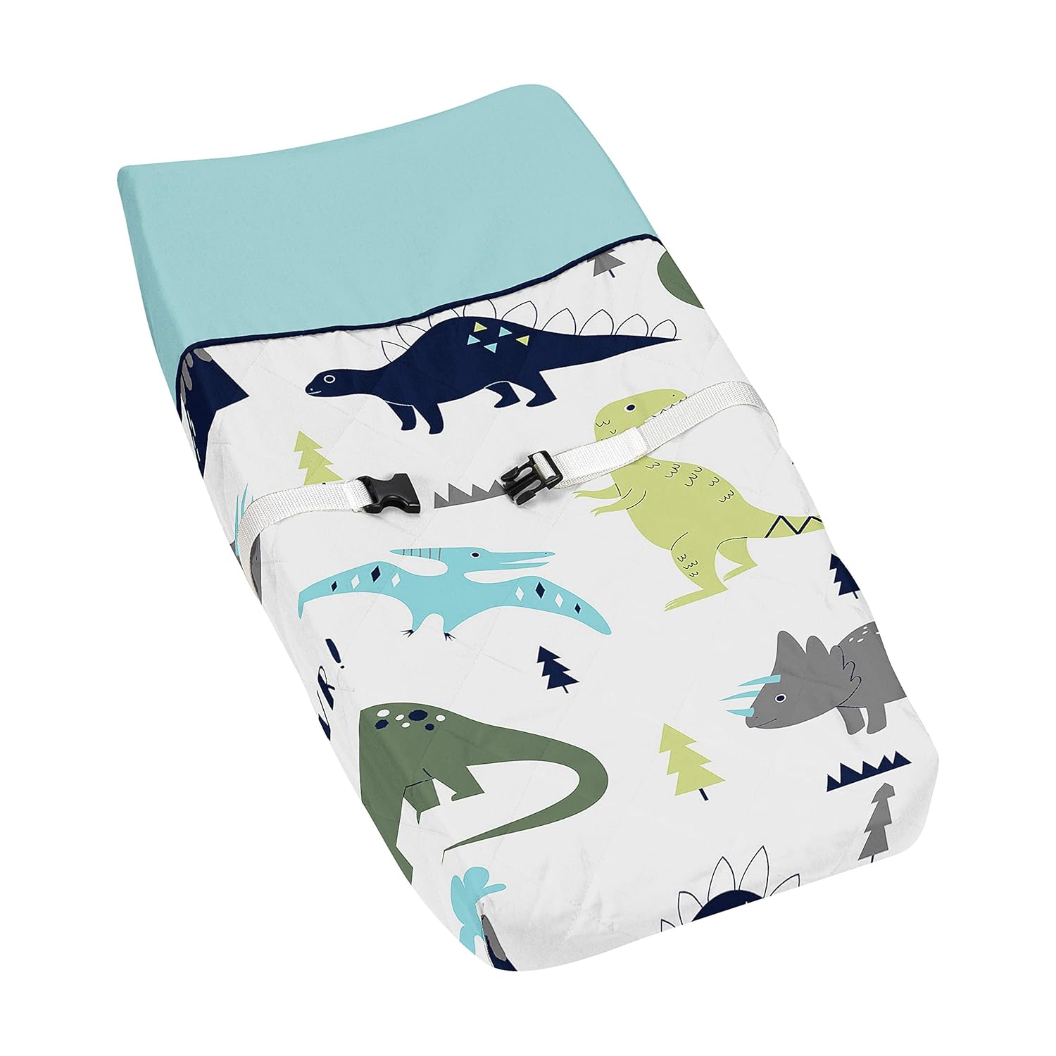 Sweet Jojo Designs Blue Green Modern Dinosaur Boy Baby Changing Pad Cover – Infant Newborn Diaper Table Change Mat Sheet - Turquoise Navy Boho Bohemian Mod Dinosaurs Prehistoric Grey and White Volcano