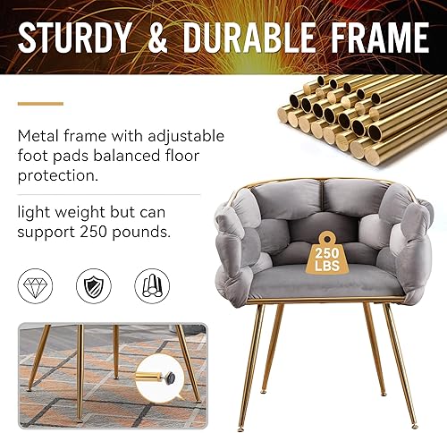 Miniatura 6 de Silla decorativa moderna de terciopelo, silla de comedor con patas mentales doradas, sillón tejido de ocio para sala de estar, dormitorio, oficina,