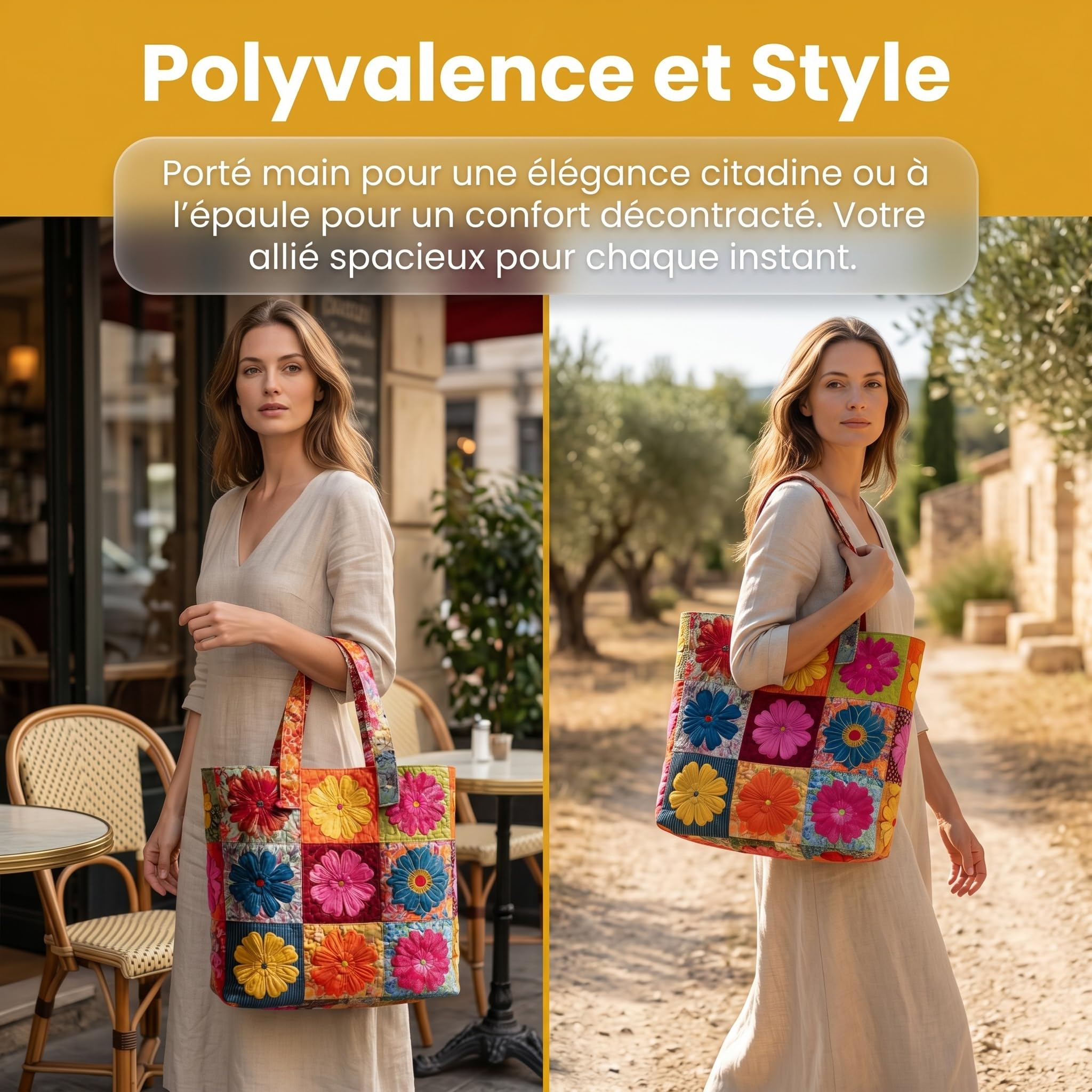 Sac matelassé femme léger à motifs fleurs, sac à main matelassé grande capacité réutilisable, sac pratique voyage courses quotidien, idée cadeau