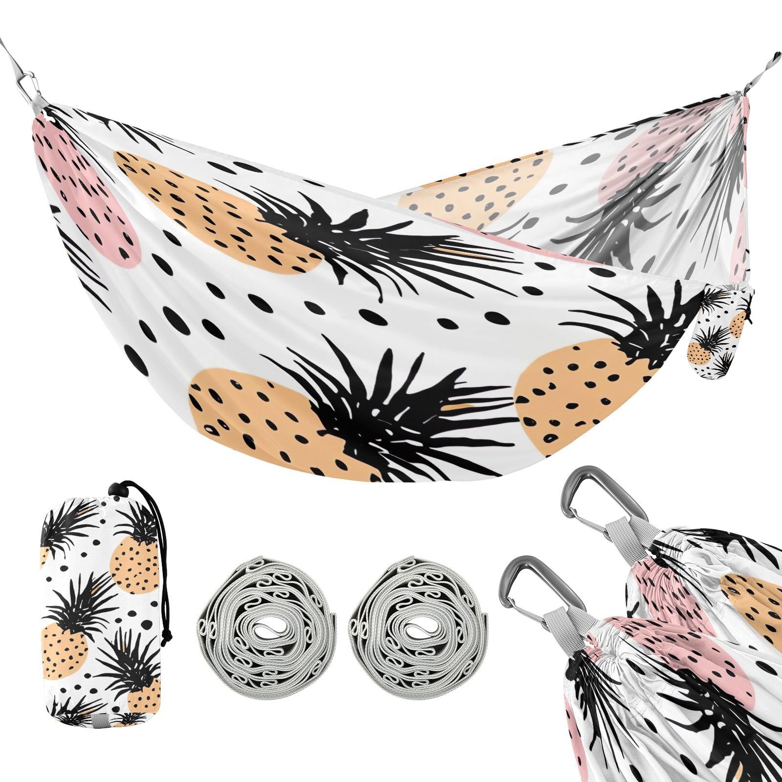 ATTX Pineapples Pattern Camping Hammock - Lightweight & Portable Hammocks, Heavy Duty 330lbs Capacity for Indoor, Hiking, Backpacking, Travel, Backyard, Beach#371