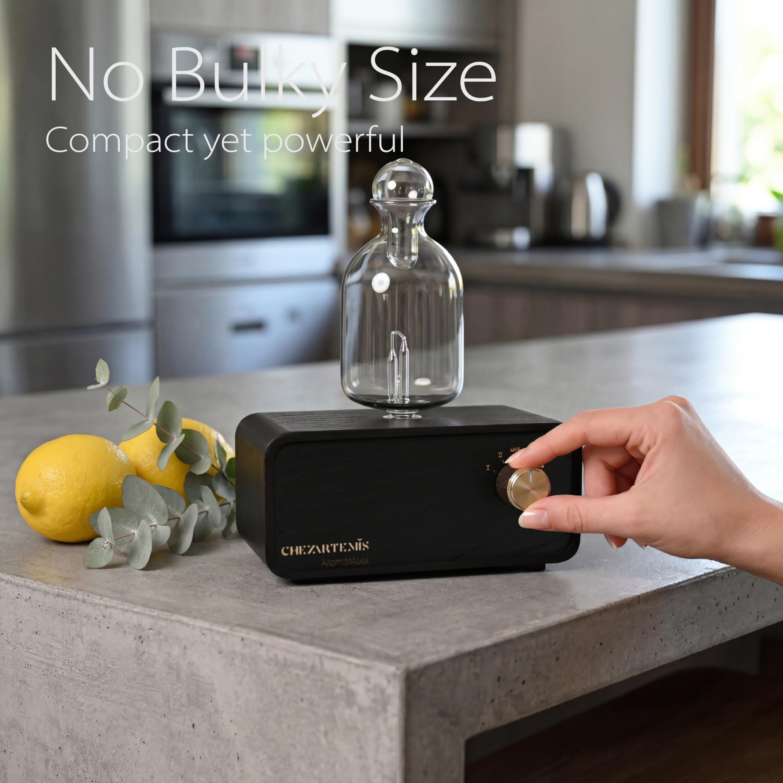 Nuit Diffusore di Oli Essenziali Senza Acqua, Nebulizzatore in Vetro Nero Ossidiana con Base in Legno Scuro, Diffusore Ricaricabile con 4 Timer & LED, per Ufficio Casa Yoga