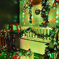 Vista 3 de Dazzle Bright - Guirnalda de luces navideñas mini rojas y verdes de 20 pies con 100 luces incandescentes impermeables, enchufables, decoraciones