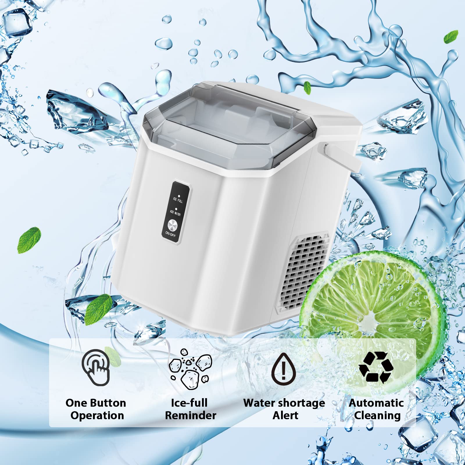 Antarctic Star Countertop Ice Maker Portable Ice Machine, Automatic-Cleaning Ice Makers, 34lbs/24h, Pebble Portable Ice Machine With Ice Scoop For Home Kitchen Bar Party White on Fridge.com - View 6