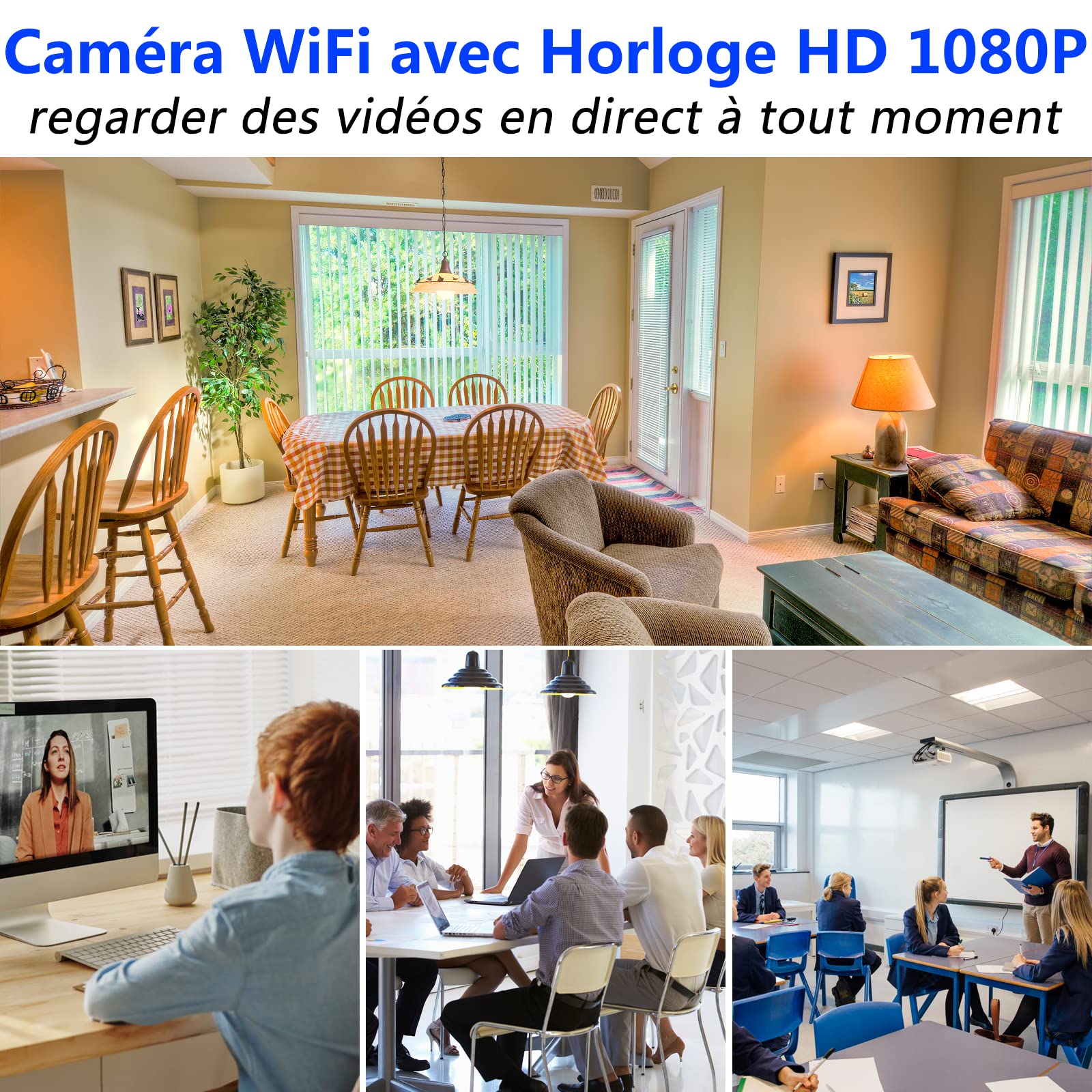 Caméra Cachée dans une Horloge, Caméra Cachée 5G WiFi, Mini Caméra Espion