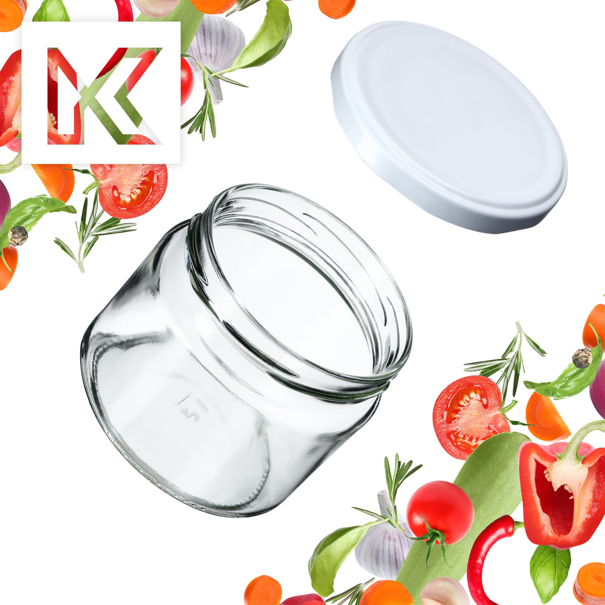 KADAX Słoiki na przetwory z zakręcaną pokrywką, słoiki na marmoladę, 330 ml, słoiki na dżemy, konfitury, miody, słoiki z nakrętkami (białe/100 sztuk)