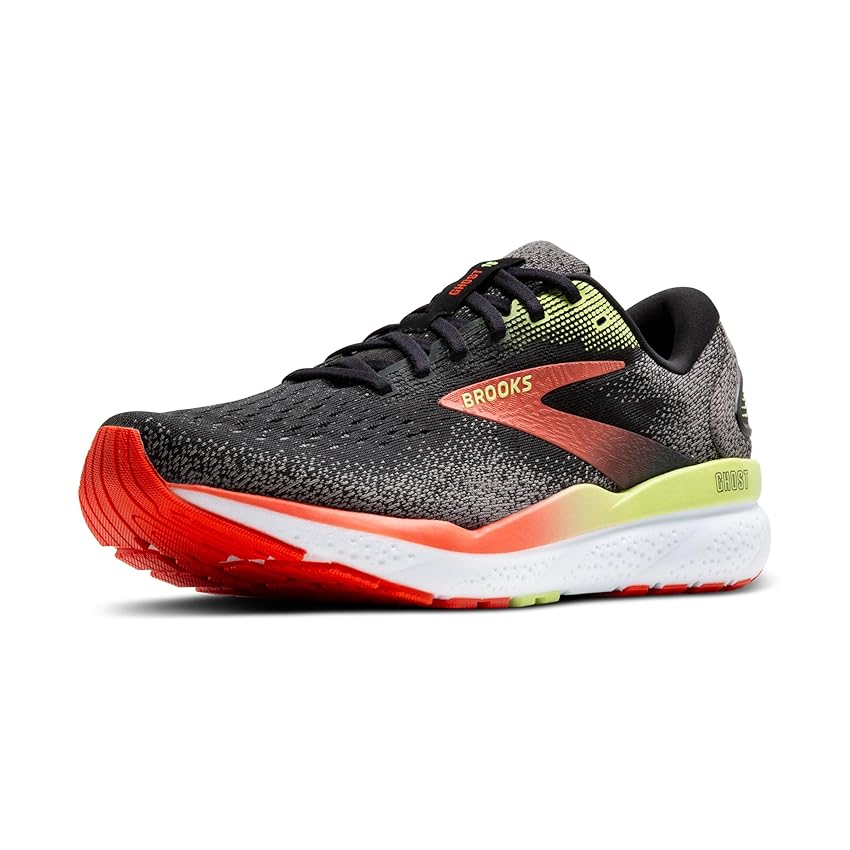 BROOKS Ghost 16, Sneaker Uomo, Black/Mandarin Red/Green, 49.5 EU