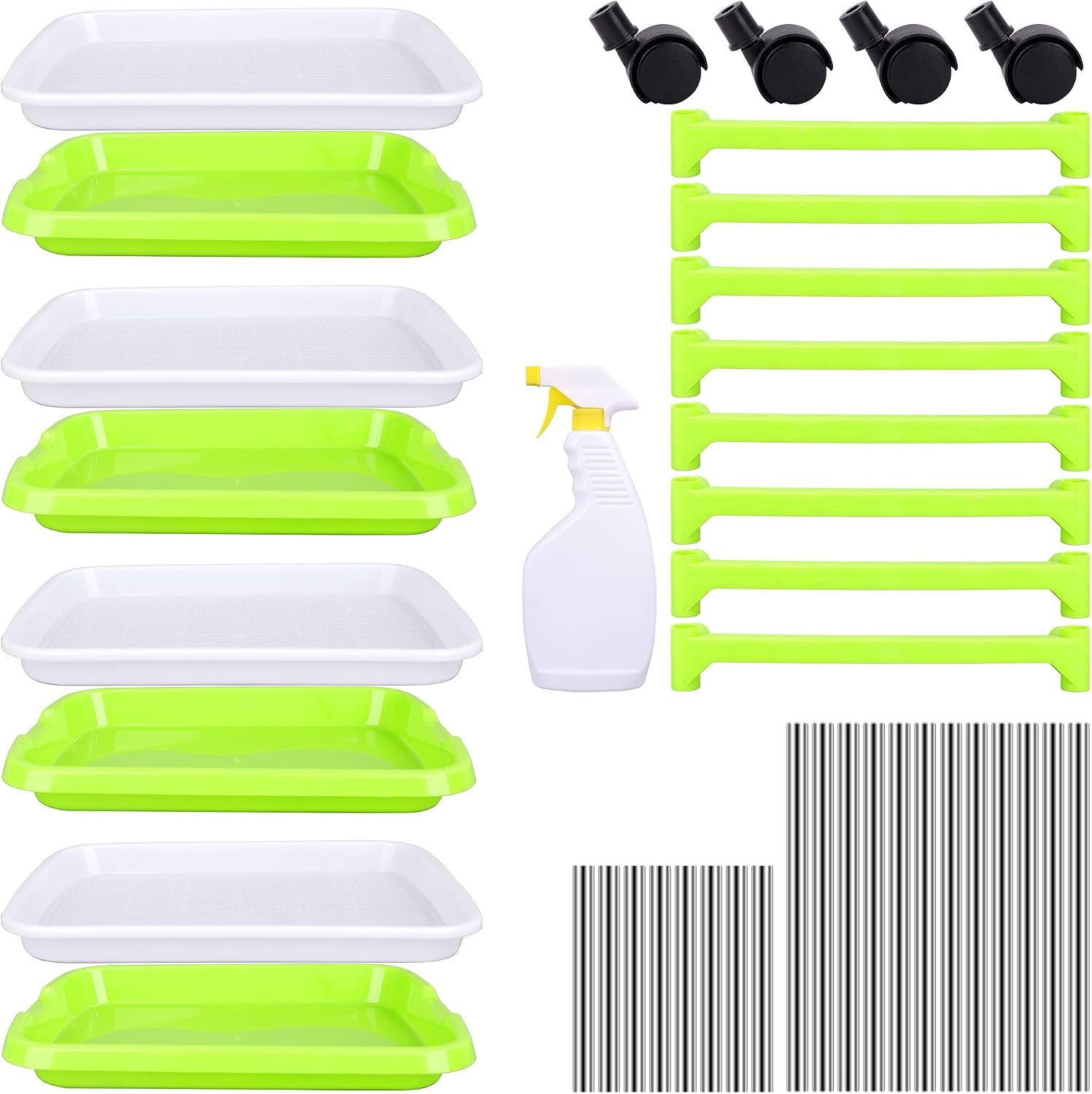 FiGoal 4 Layers Sprout Trays with Super Strength Plastic Shelf and Stainless-Steel Tubes Soil-Free Seeds Grower and Storage Trays for Garden Home Office Kitchen Use Zero Experience Needed