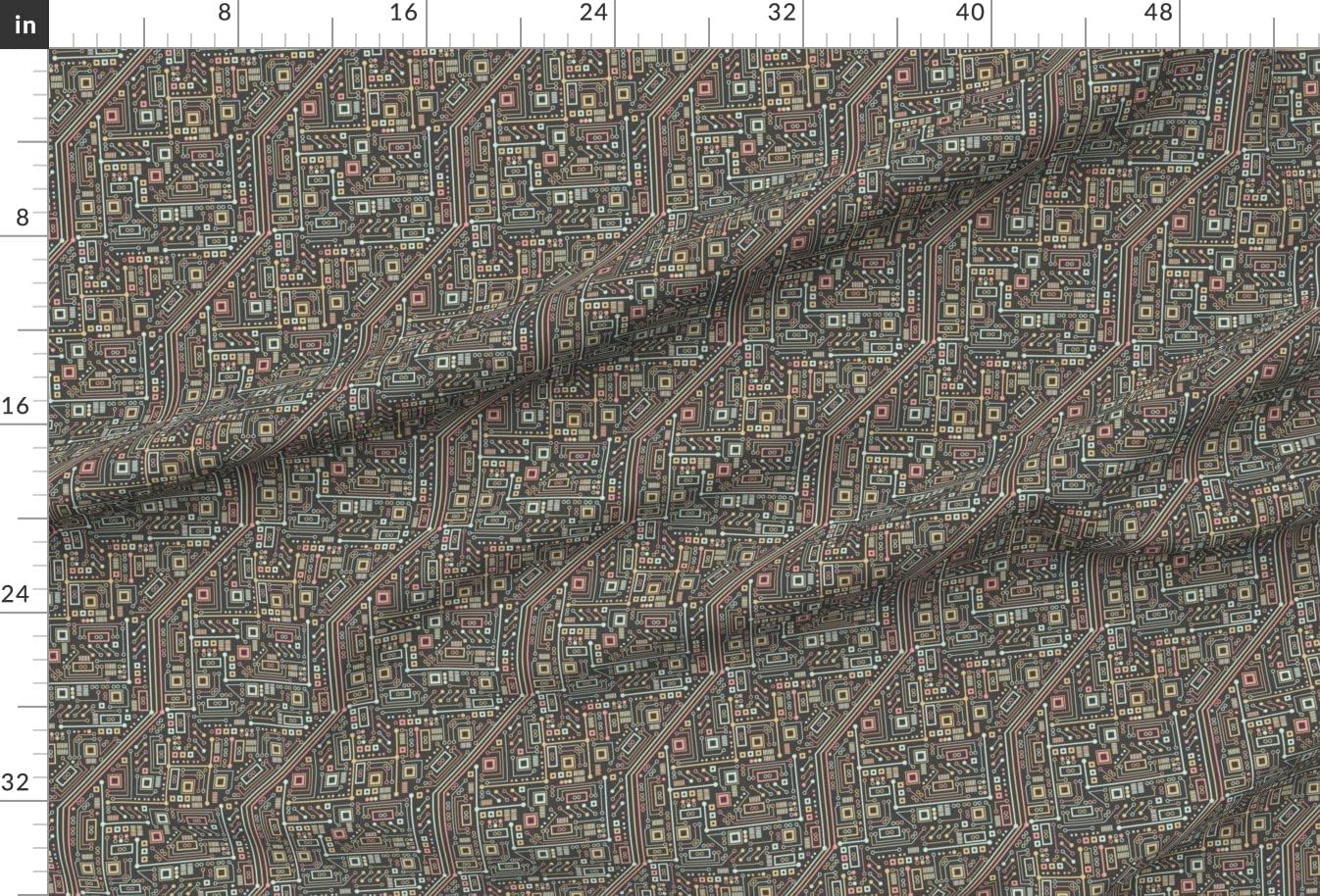 Spoonflower Fabric - Coral Mint Circuit Robot Nerd Geek Computer Technology Science Printed on Upholstery Velvet Fabric Fat Quarter - Upholstery Home Decor Bottomweight Apparel