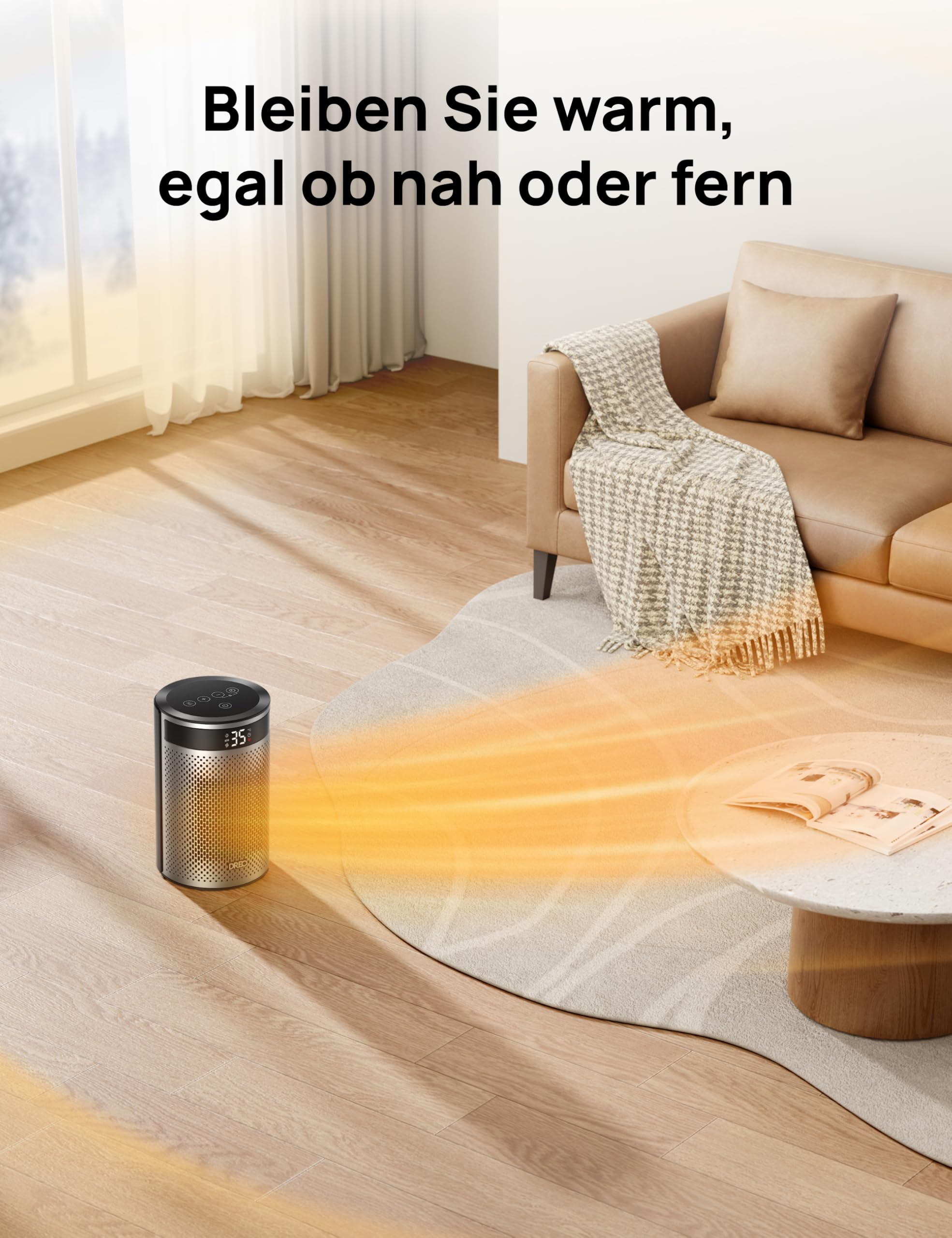 DREO Keramik Heater 416, 1500W Elektroheizer fürs Schlafzimmer, freistehend,Überhitzungs- und Kippschutz,einstellbarer Thermostat, Kindersicherung,energiesparend, leise,12-Stunden-Timer,mehrere Modi