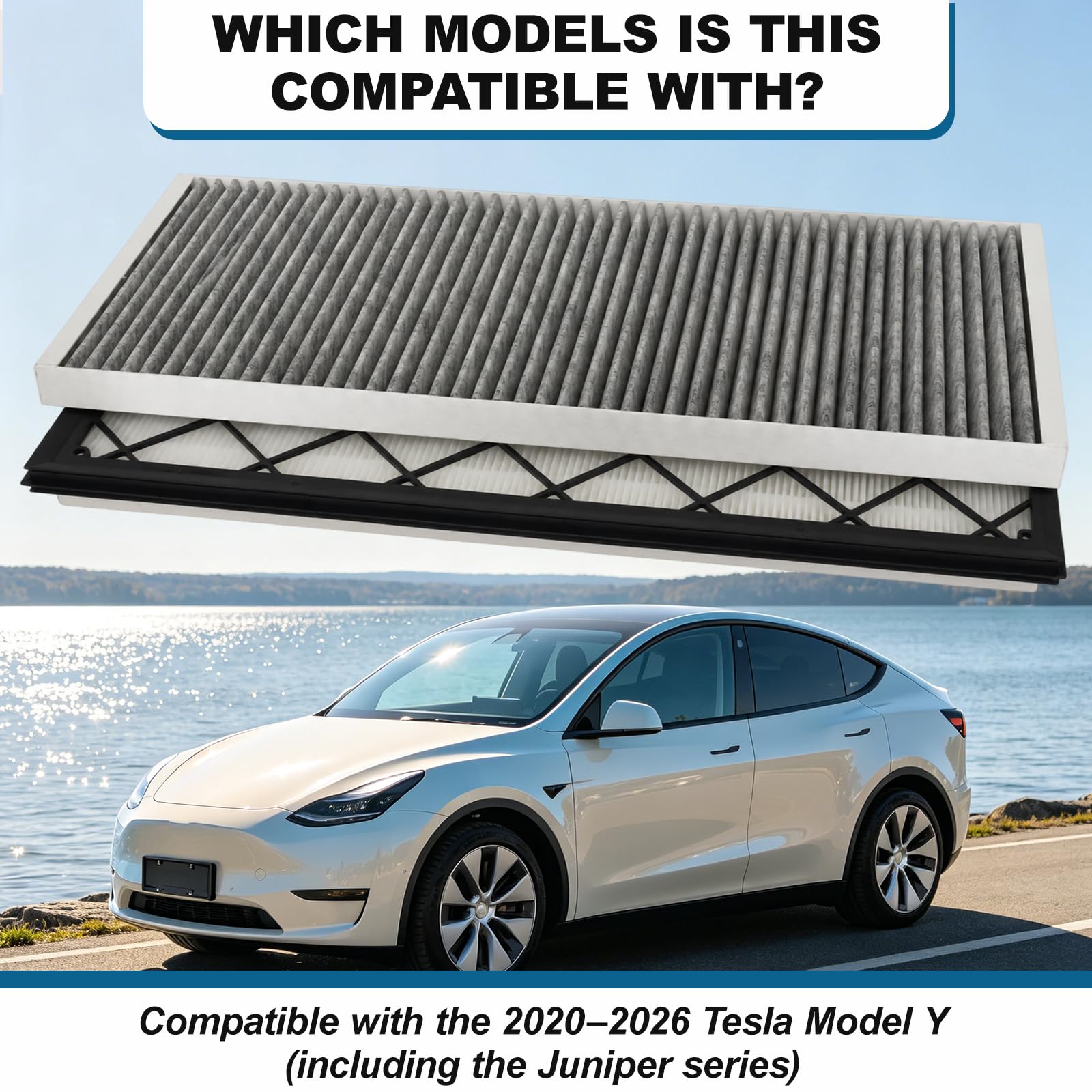 HEPA Aktivkohlefilter Kompatibel mit Tesla Model Y 2020-2026 und Juniper | Luftfilter Set für Klimaanlage und Vorderen Lufteinlass, Innenraumfilter Ersatzfilter (4er Pack)