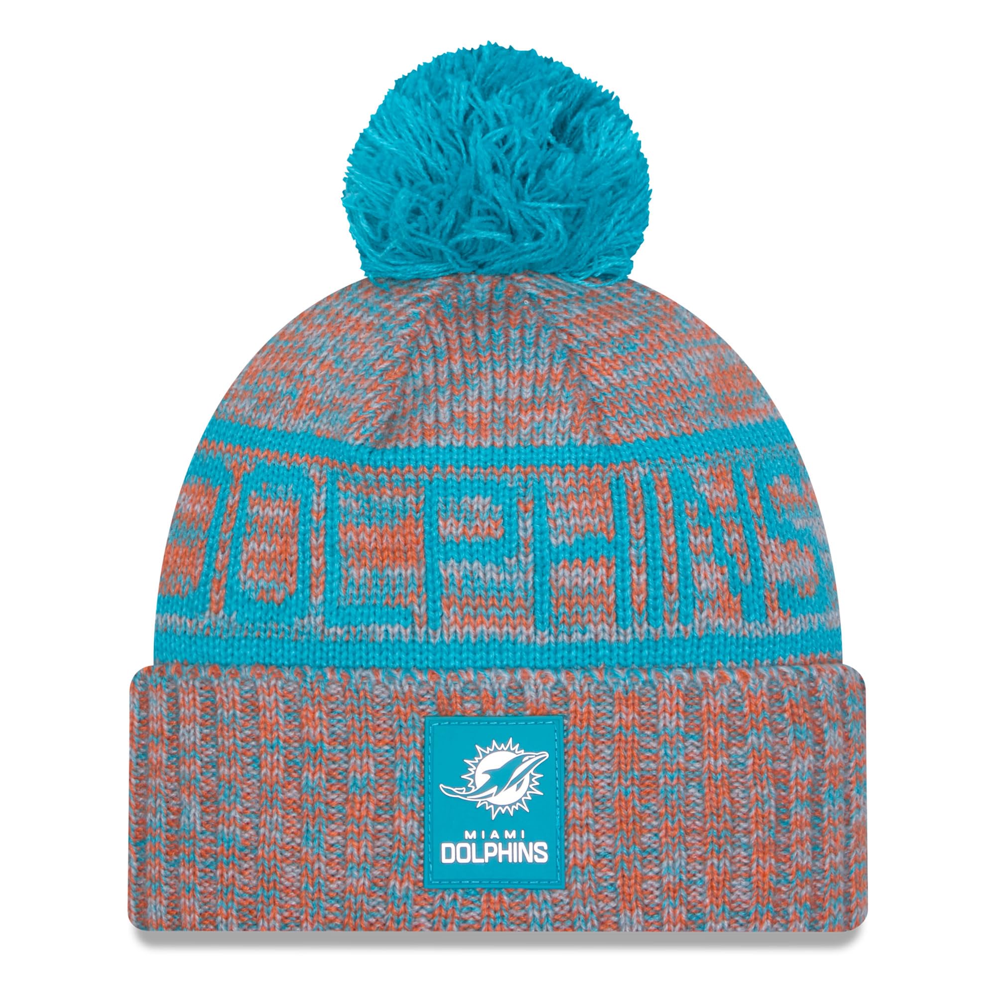 New Era Men's Miami Dolphins, Orange Orange Miami Dolphins 2025 Sideline Cold Weather Cuffed Knit Hat With Pom