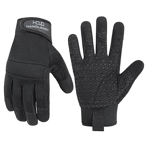 HANDLANDY Guantes de trabajo de agarre para mujeres y hombres, guantes de trabajo de seguridad y utilidad para jardín, guantes de mecánicos Negro