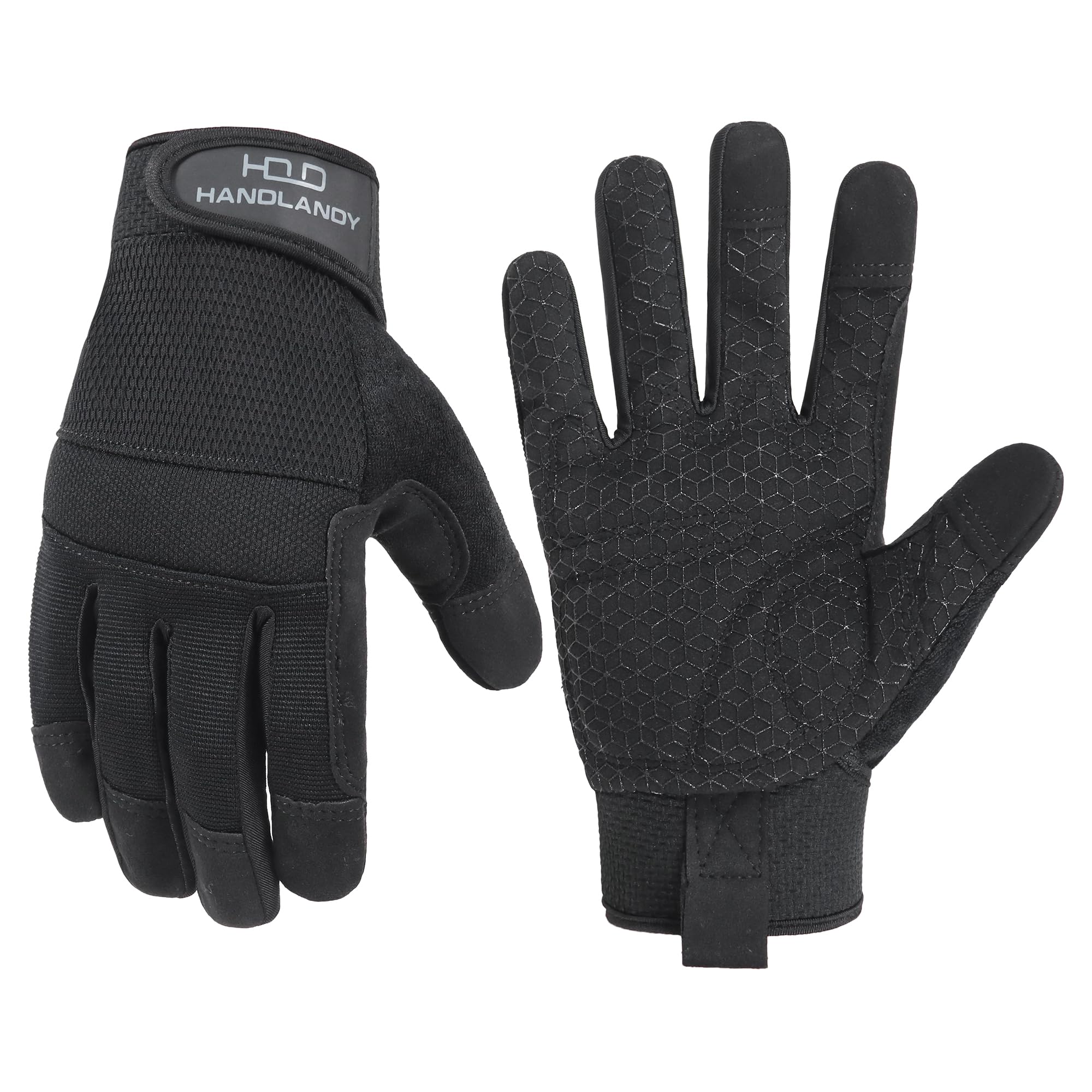 HANDLANDY Grip Work Gloves for Women Men, Safety Utility Yard Working Gloves, Flexible Touch Screen Mechanics Gloves (Black- Grip, Large (Pack of 1))