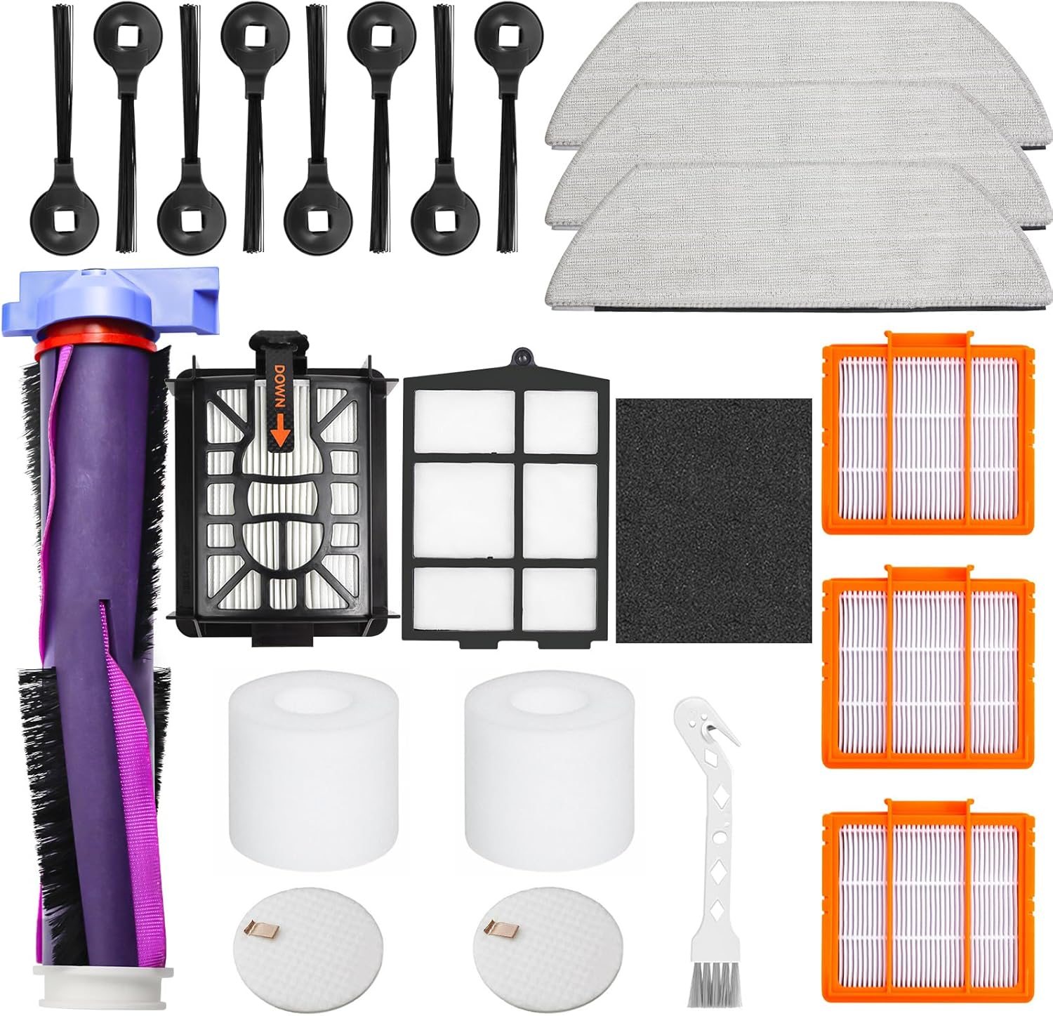 Replacement Parts for Shark Power Detect Pro AV2800ZE AV2820AE AV2820ZE RV2820AE RV2820ZE RV2820YE AV2810YS Robot Vacuum, Main Brush, Mop Pads, HEPA Foam Primary Filter, Side Brushes