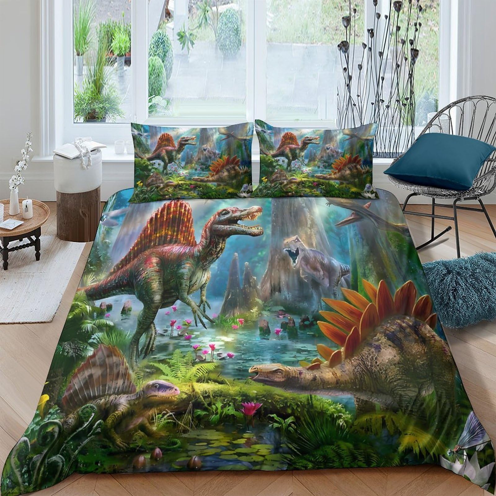 Ctjqhvkz Style-10 3D Printed Dinosaur Forest Fitted Sheet Microfiber Soft Breathable Jurassic Animal Bed Cover For Bedroom Dorm Decor Single（135X200cm）
