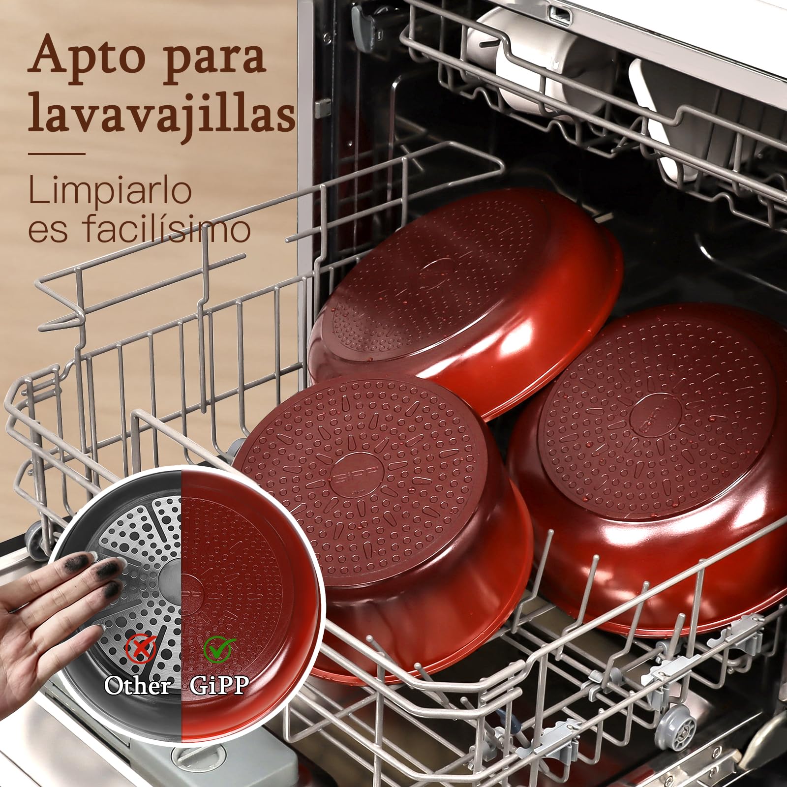 GiPP 11 Piece Frying Pan and Saucepan Set with Non-Stick Ceramic Coating - Saucepan Sets with Detachable Handles, Oven and Dishwasher Safe, Red Gradient — view 2