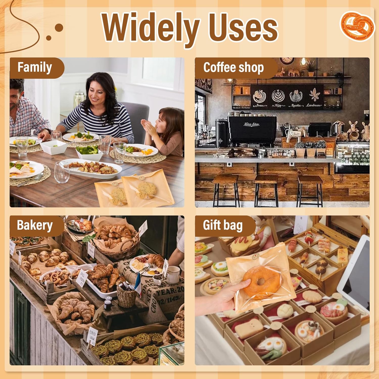 Sandwhich Bags 500-Pack Bakery Bags With Window - 5.1x7.5 Inch Kraft Paper Cookie Bags With Seals 5.1x7.5 Inch Kraft Paper Cookie Bags With Window 500 Count