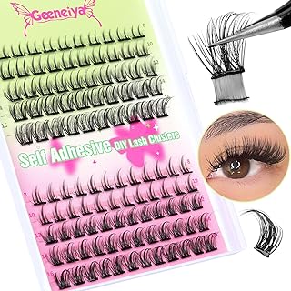 Self Adhesive Eyelashes Lash Clusters DIY Lash Extension Kit Self Adhesive Eyelash Extension Kit Individual Cluster Lashes Adhesive Wispy Press on Lashes by Geeneiya, No Glue, Reusable Adhesive-eyelashes