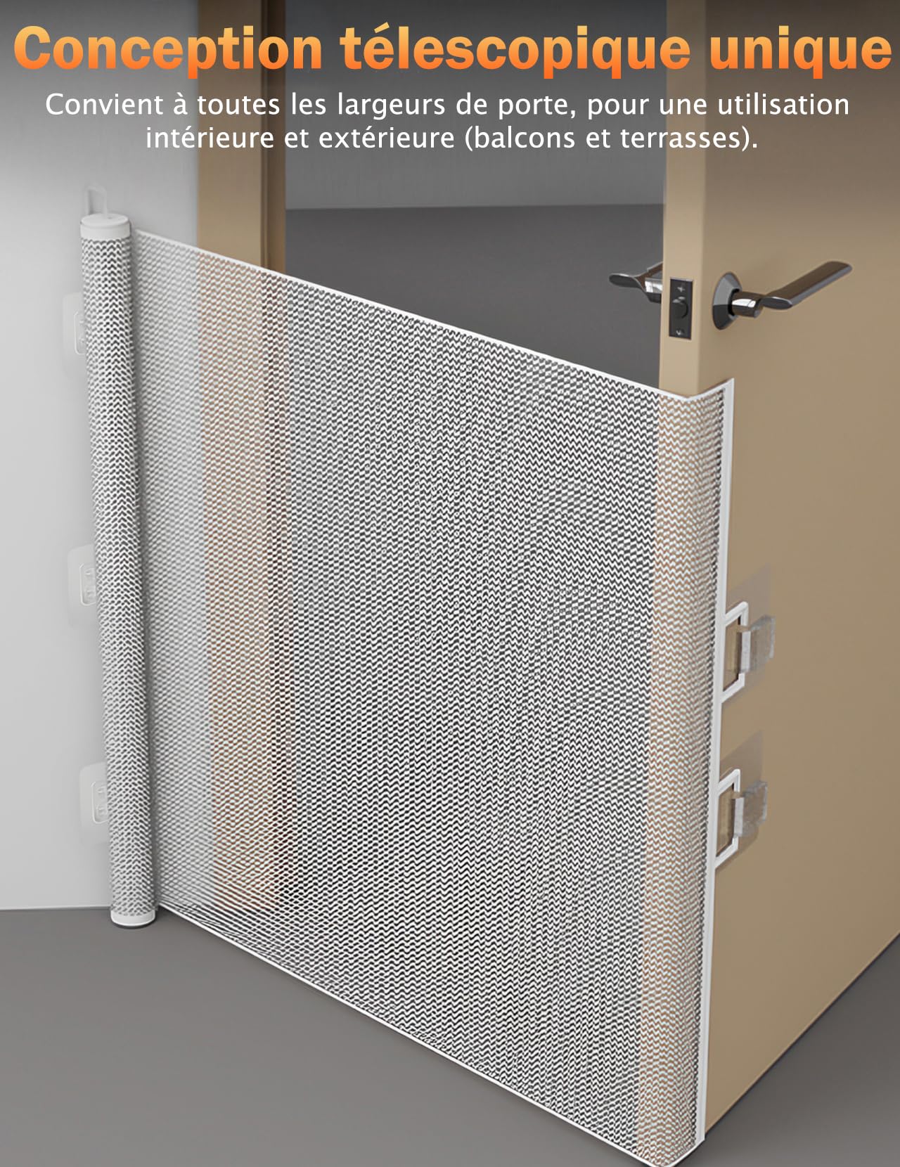 Barrière de Sécurité Chien Enfant Rétractable Extensible (110cm Blanc) | Sans Perçage, Pour Escaliers Portes Couloirs, Intérieur Extérieur, Hauteur Ajustable