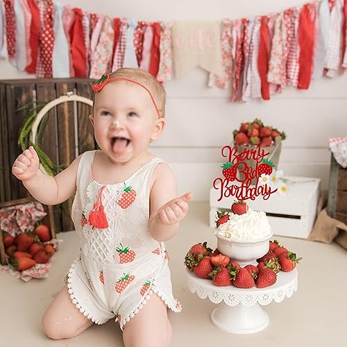 Miniatura 7 de 1 pieza de fresa y bayas para pastel de tercer cumpleaños con purpurina y tema de fruta dulce, selección de pastel de fresa para temática de fresa,