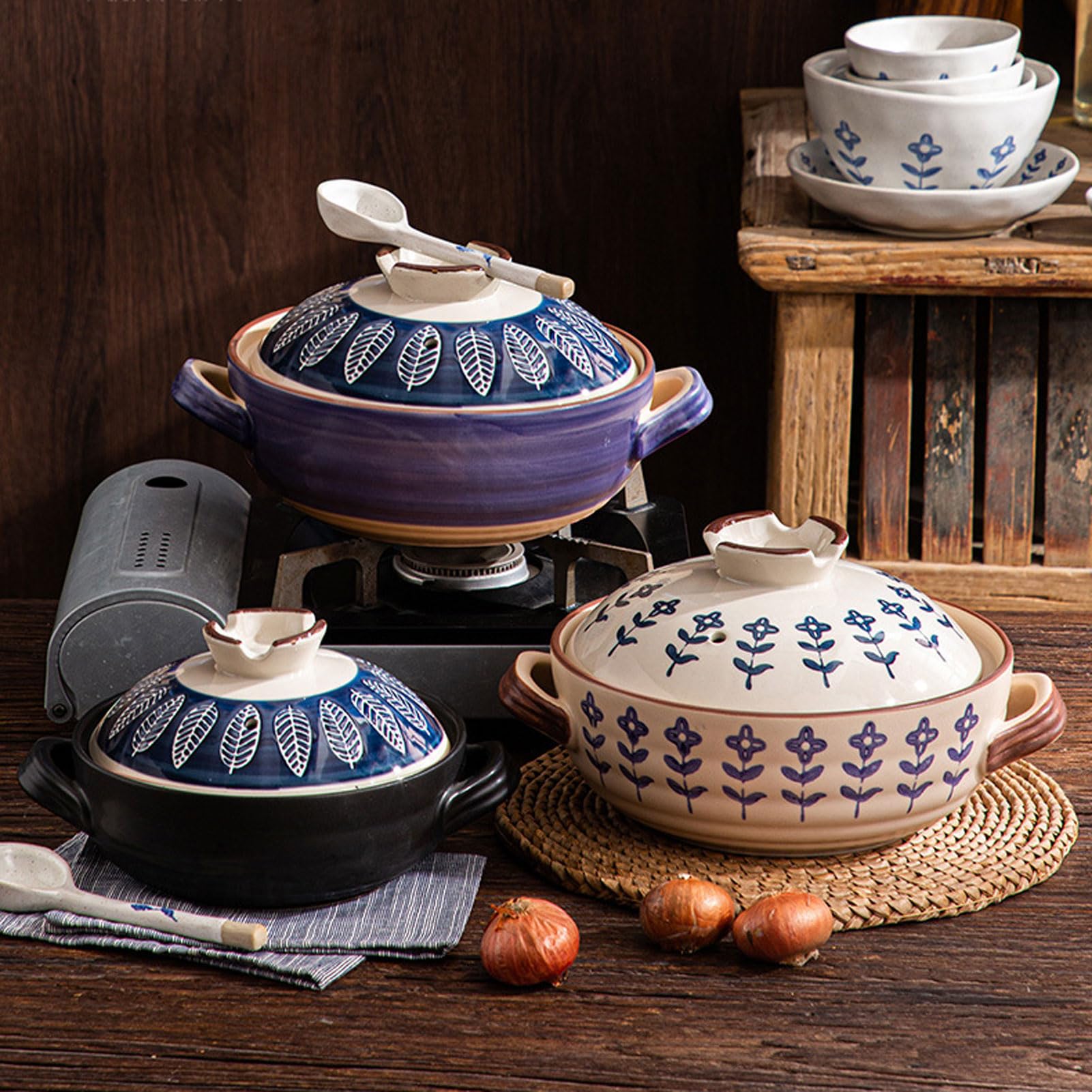 Cazuela De Cerámica, Olla De Barro Japonesa Olla De Arroz De Piedra Donabe con Tapa, Olla De Barro Olla De Cerámica Olla De Cazuela Olla De Cocina Saludable Olla De Sopa Olla Caliente