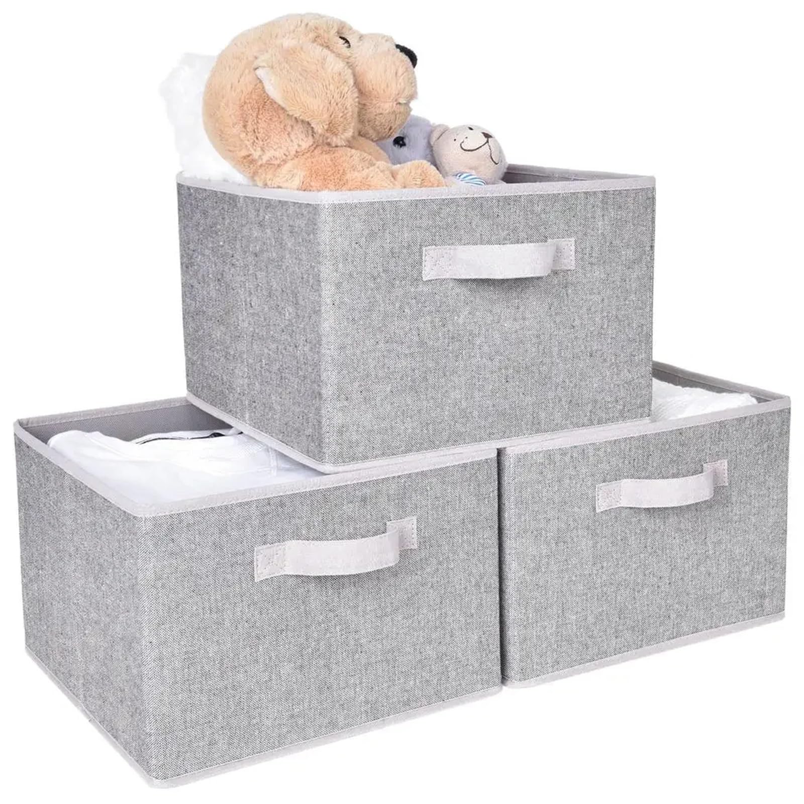 CGUOHU Collapsible Fabric Storage Bins Handles Boxes 3-Pack Large 12.4" X 11.6" 8.1 Gray Chic Design Foldable Bin For Wardrobe Storage