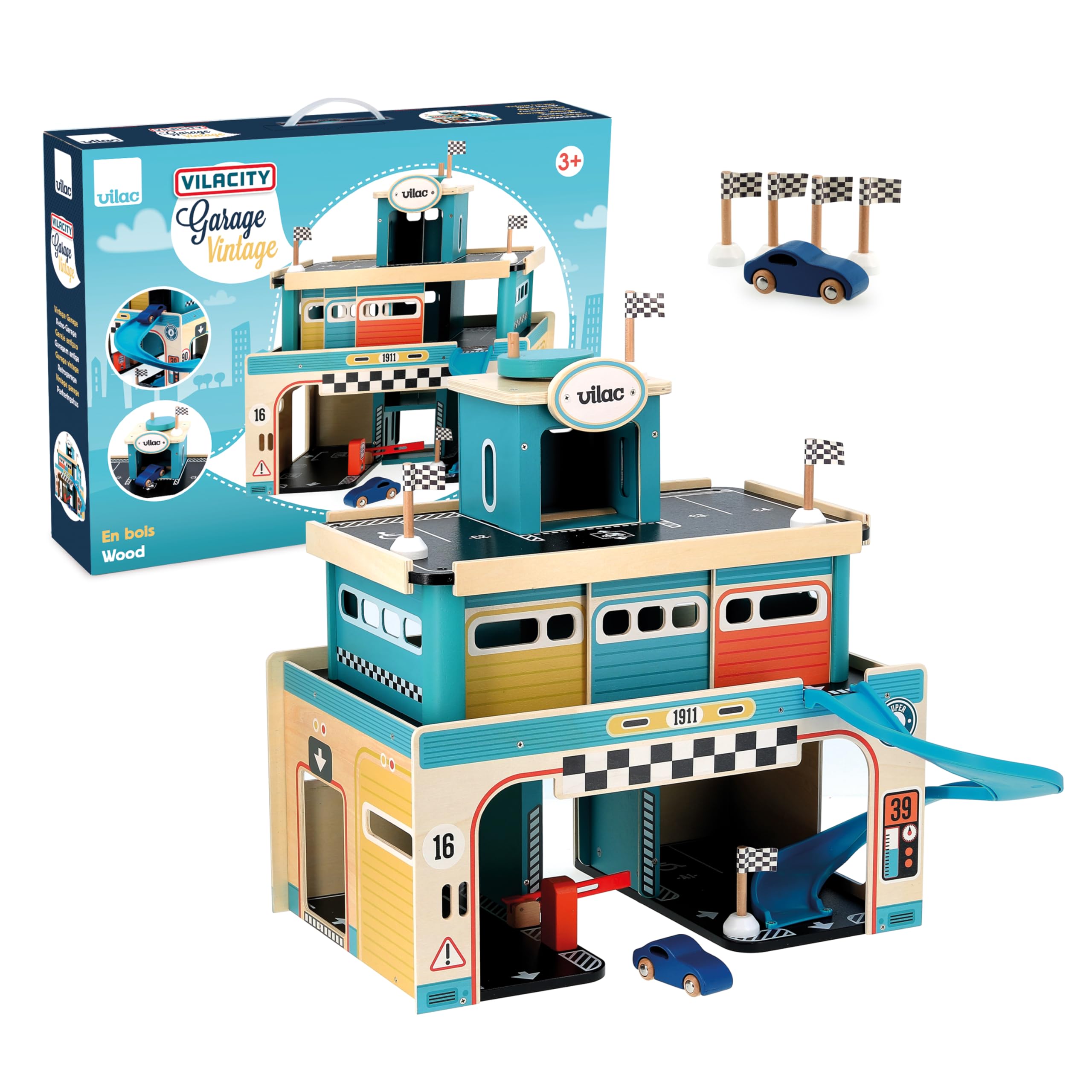 【vilac】Boulangerie 木製ミニカーセット Vilac ity Vintage Wooden Garage for Kids - Vilac Medium (44cm x