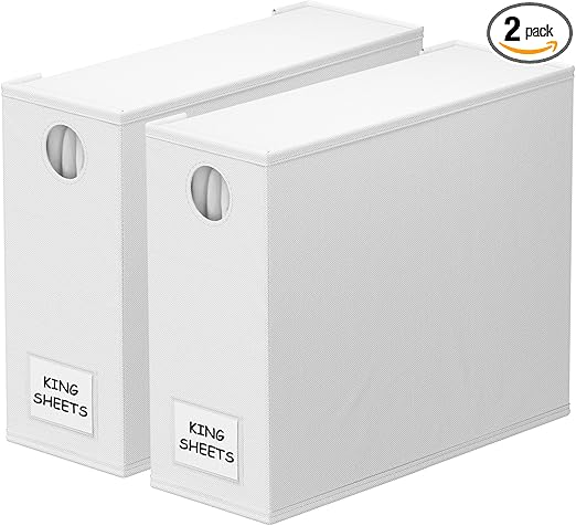 SpaceAid 2 Pack Bed Sheet Organizers and Storage, Foldable Sheet Organizer for Linen Closet, Sheets Set Folder Keeper with Window XL (Queen & King Size) Organizing Bedding Container, White