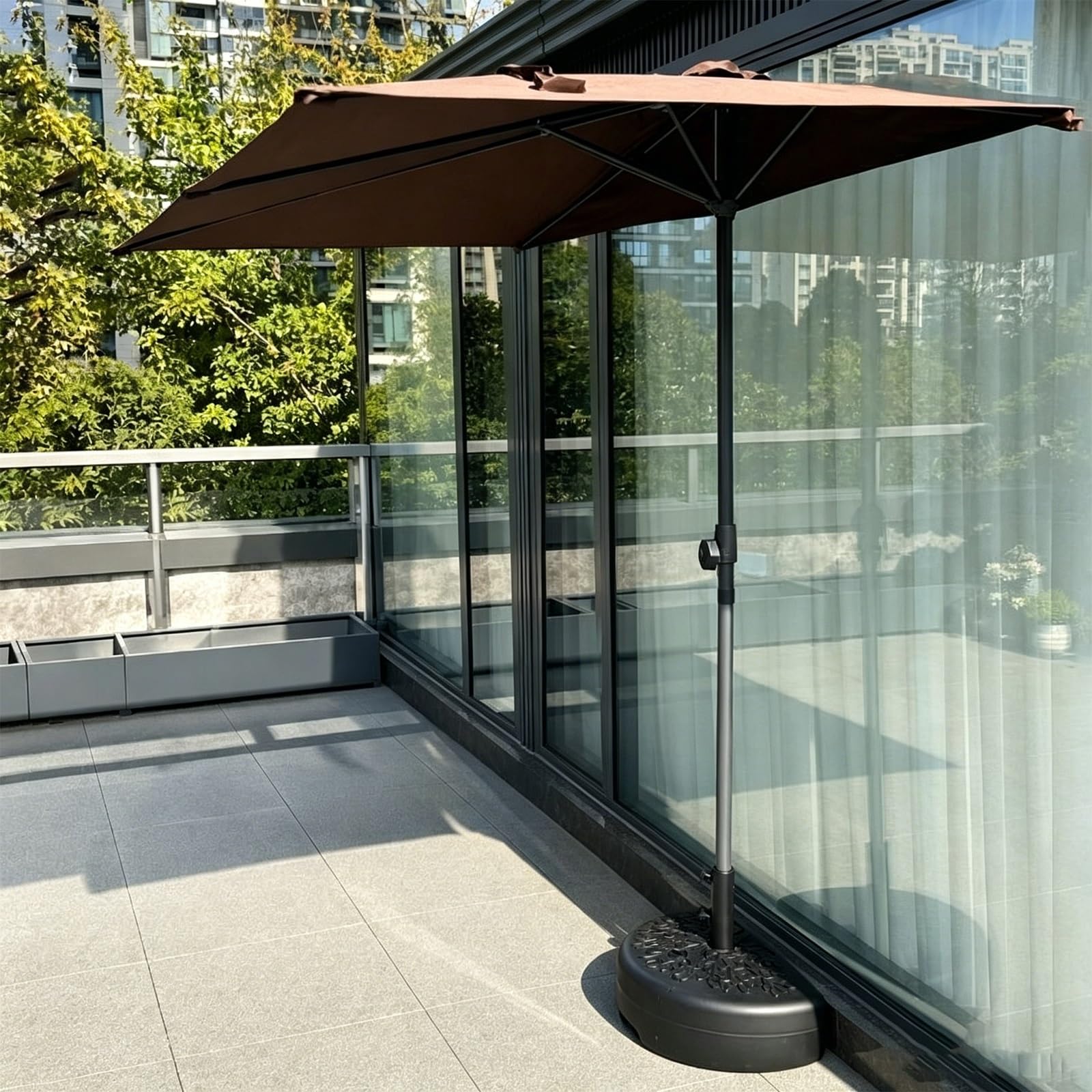 Półprostokątny Parasol Tarasowy Z Korbą I Obciążoną Półokrągłą Podstawą, Regulowana Wysokość Prostokątnej Czaszy Na Balkon, Pomost, Ogród I Ganek