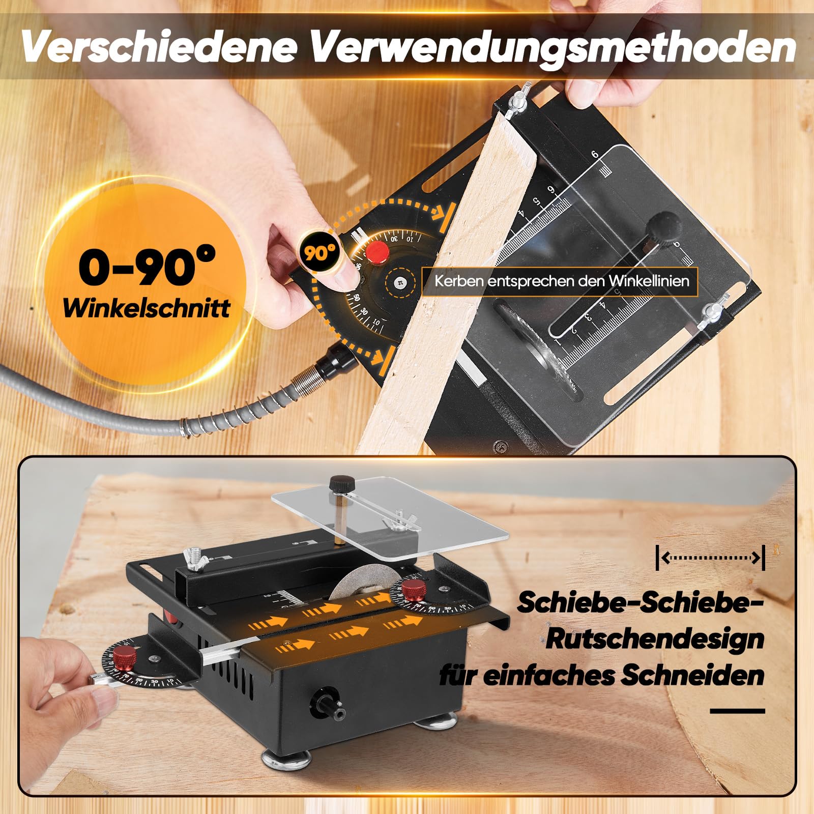 Saker Mini-Multifunktions-Tischsäge,Mini Tischsägen für das Handwerk,Tragbare MinisTisch-Elektro-Säge für das Schneiden von Holz,Geschwindigkeiten und Winkel einstellbar mit mehr Zubehör für das Schne