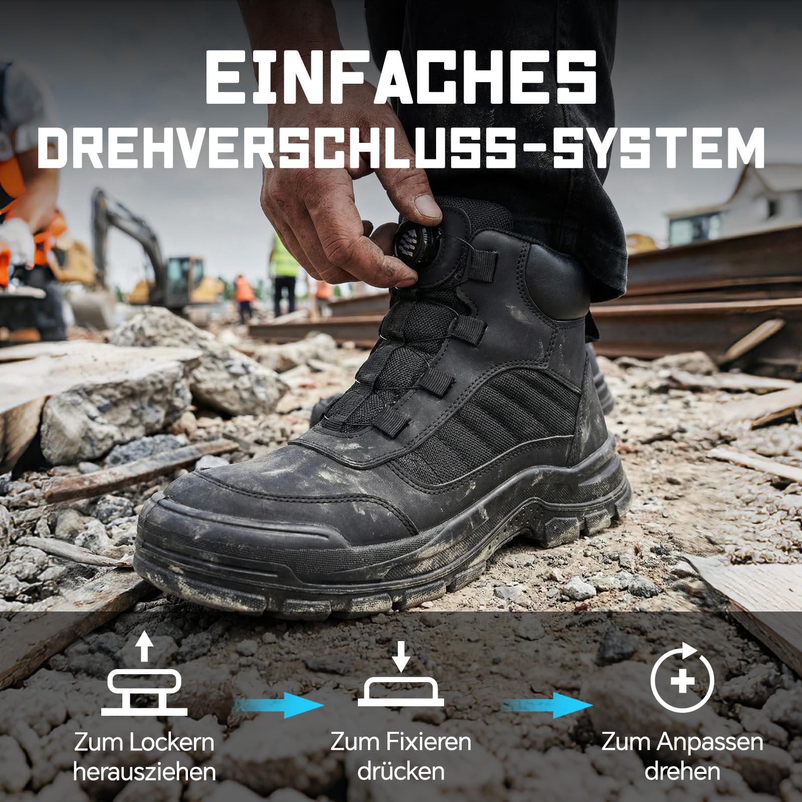 ANGRYRAM Sicherheitsstiefel Herren Damen Leicht Sicherheitsschuhe Arbeitsschuhe rutschfest Durchtrittsicher mit Drehverschluss