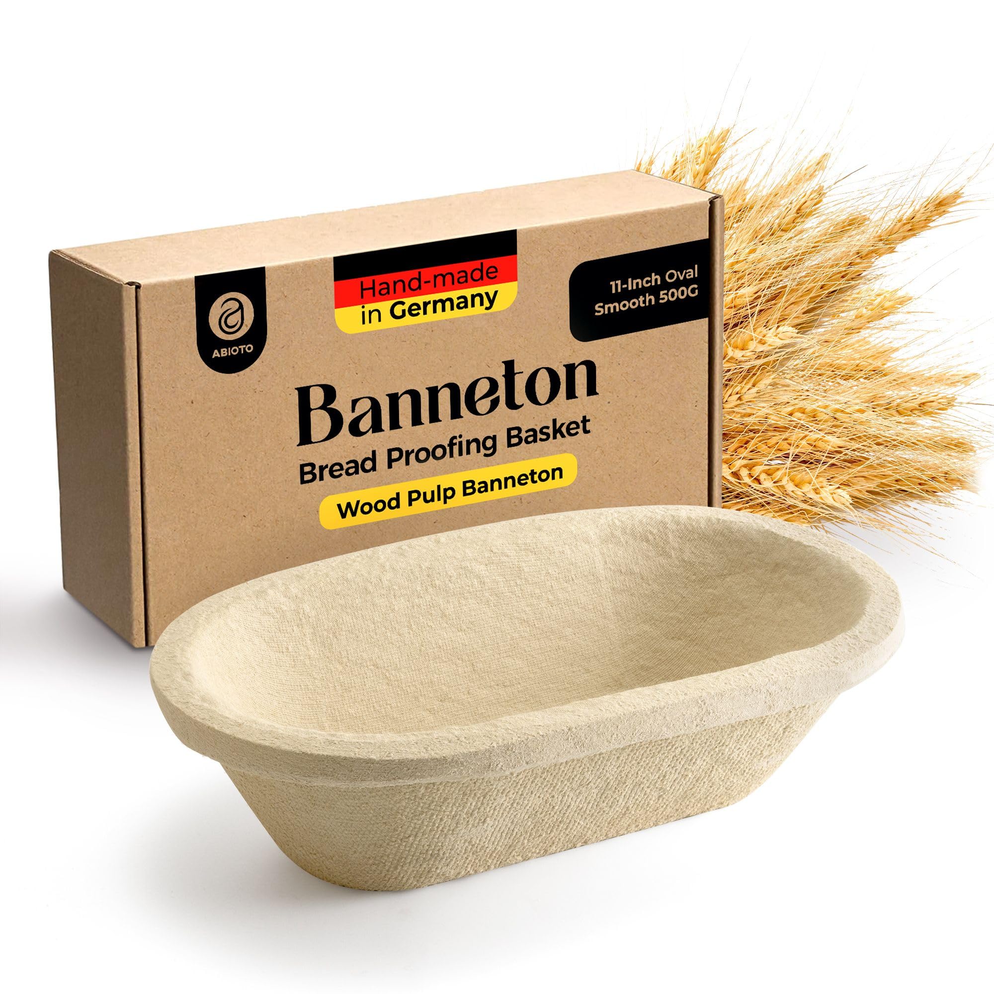 11" Oval Wood Pulp Banneton Bread Proofing Basket – 1.1LB Brotform, Smooth Surface – Non-Stick Natural Wood Pulp Pressed for Durability– Made in Germany Proofing Baskets for Sourdough Bread Baking