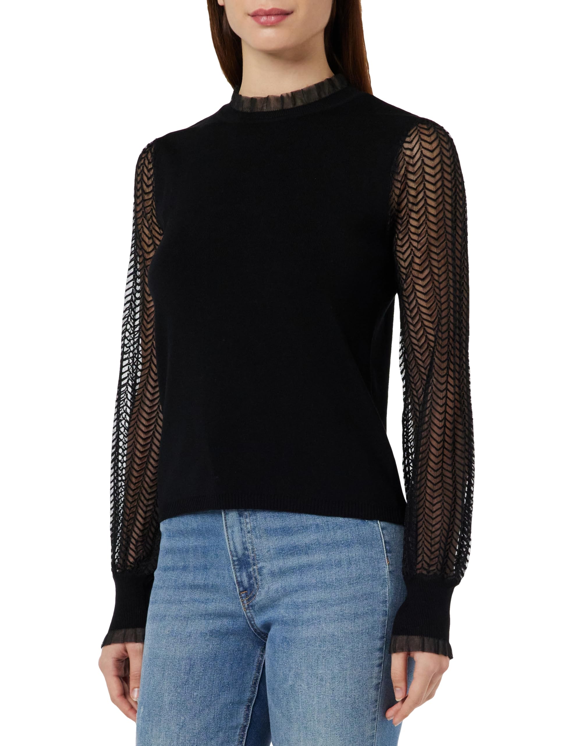 Morgan Long-Sleeved Lace Jumper, Black, UK 4