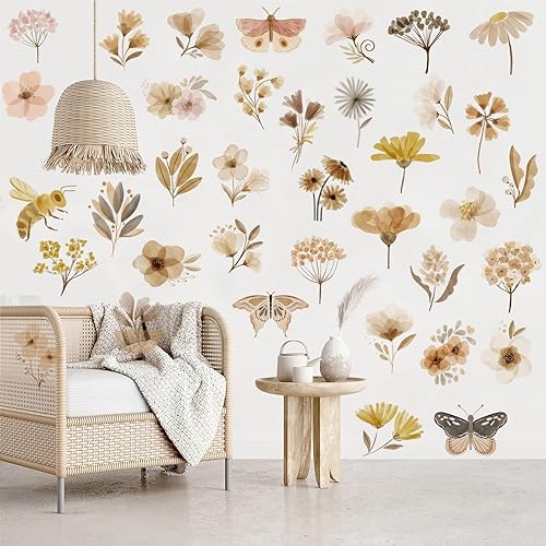 Miniatura 10 de Calcomanías de pared de flores bohemias para dormitorio de niñas, calcomanías de pared extraíbles para habitación de niños, decoración de habitación