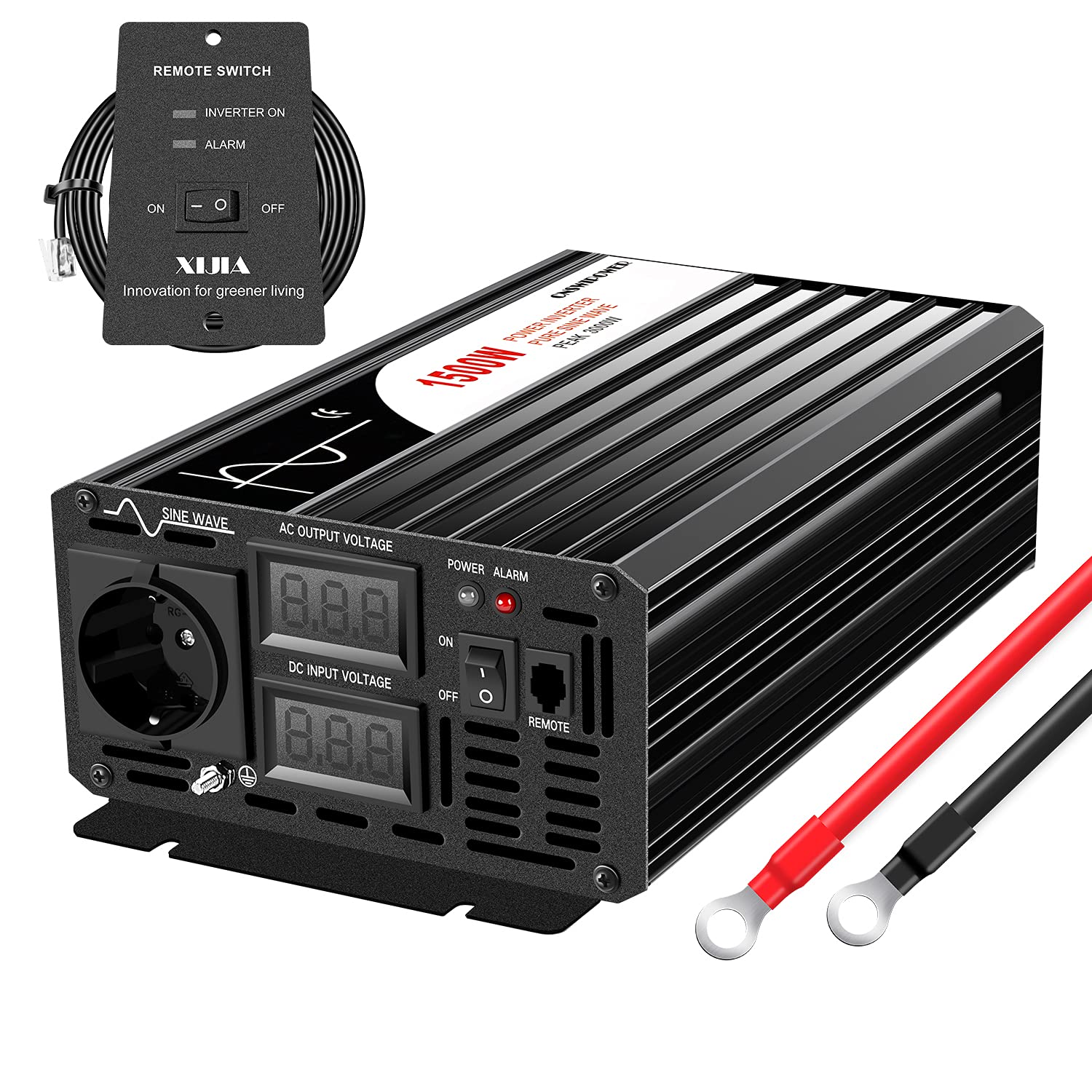 CNSWIPOWER 1500W (picco 3000W) Inverter di potenza a onda sinusoidale pura DC a AC 230V 50Hz convertitore solare per uso domestico auto (DC 24V (Gamma 20V-30V) 1500W)
