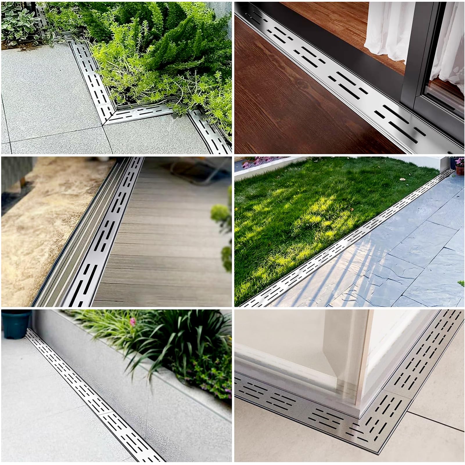 Entwässerungsrinne Terassenrinne, 1m Regenwasser Ablauf Bodenrinne aus Edelstahl Entwässerung für Hof Garten Terrasse Grabenentwässerung, Extra Flach 8cm Höhe 5cm