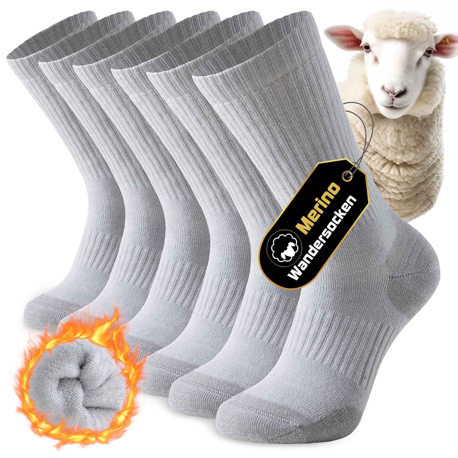 Niorasen Merino Wandersocken Herren Damen, 3 Paar Outdoor Trekkingsocken, Merinowolle Sportsocken Laufsocken Sneakersocken Atmungsaktiv Dicke Thermosocken für Herren Damen