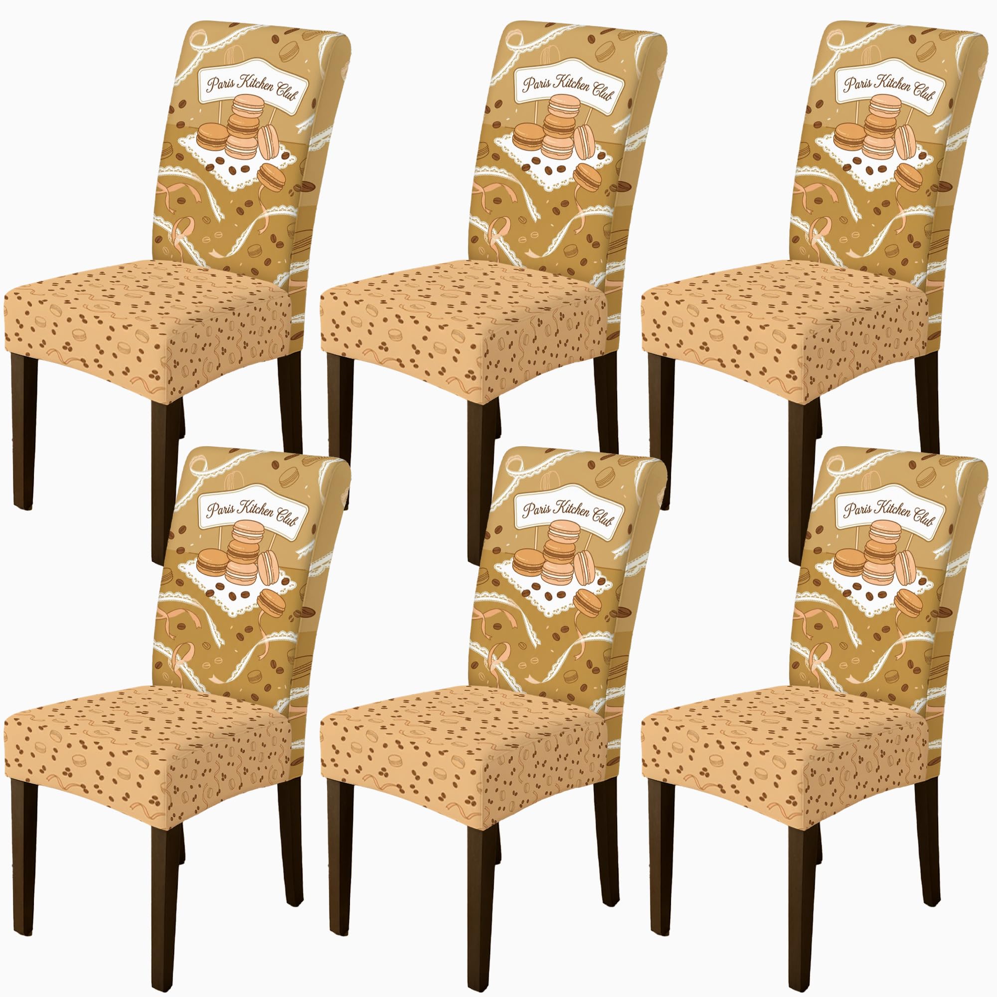 Housses de chaise de salle à manger lavables sans élasthanne beige lot de 6 avec rubans
