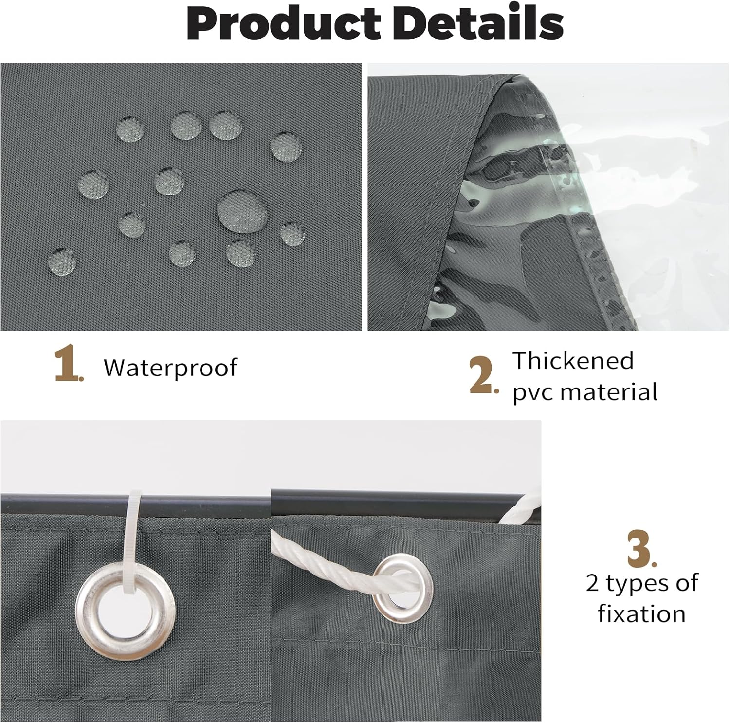Upgraded Clear Vinyl Outdoor Curtains for Patio Waterproof, Clear Vinyl Patio Enclosure, Heavy Duty Tarp with Grommets, Rope and Zip Ties for Porch, Pergola, Gazebo, Balcony(8'H x 12'W，Gray)