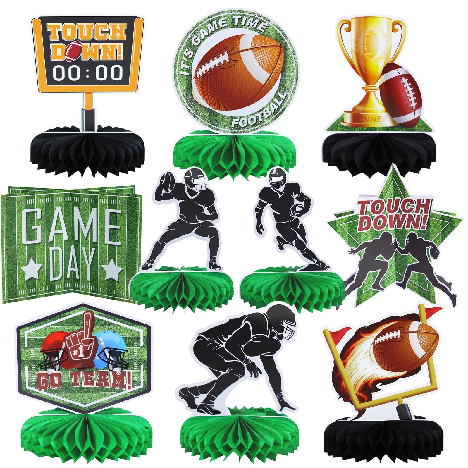 OTTPOOM 10 Pieces Football Honeycomb Table Centerpiece Football Party Decorations Touchdown Table Centerpiece for Superbowl Game Day Tailgate Party Favors Supplies