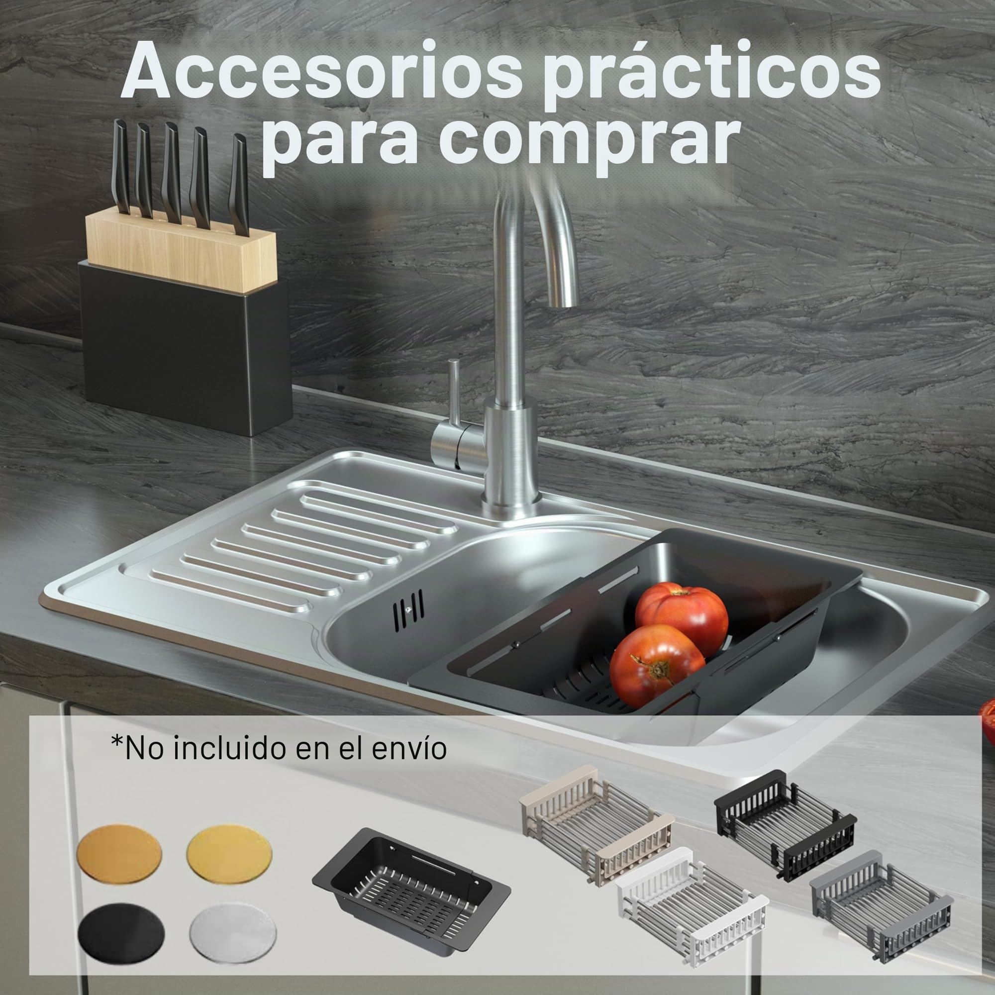 QUADRON Fregadero moderno de acero inoxidable | Tamaño 50 cm Color: Satin | Fregadero de cocina | Desagüe incluido | Encaja en mueble de al menos 50 cm