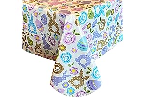 Newbridge Easter Pastel Egg and Bunny Vinyl Flannel-Backed Tablecloth